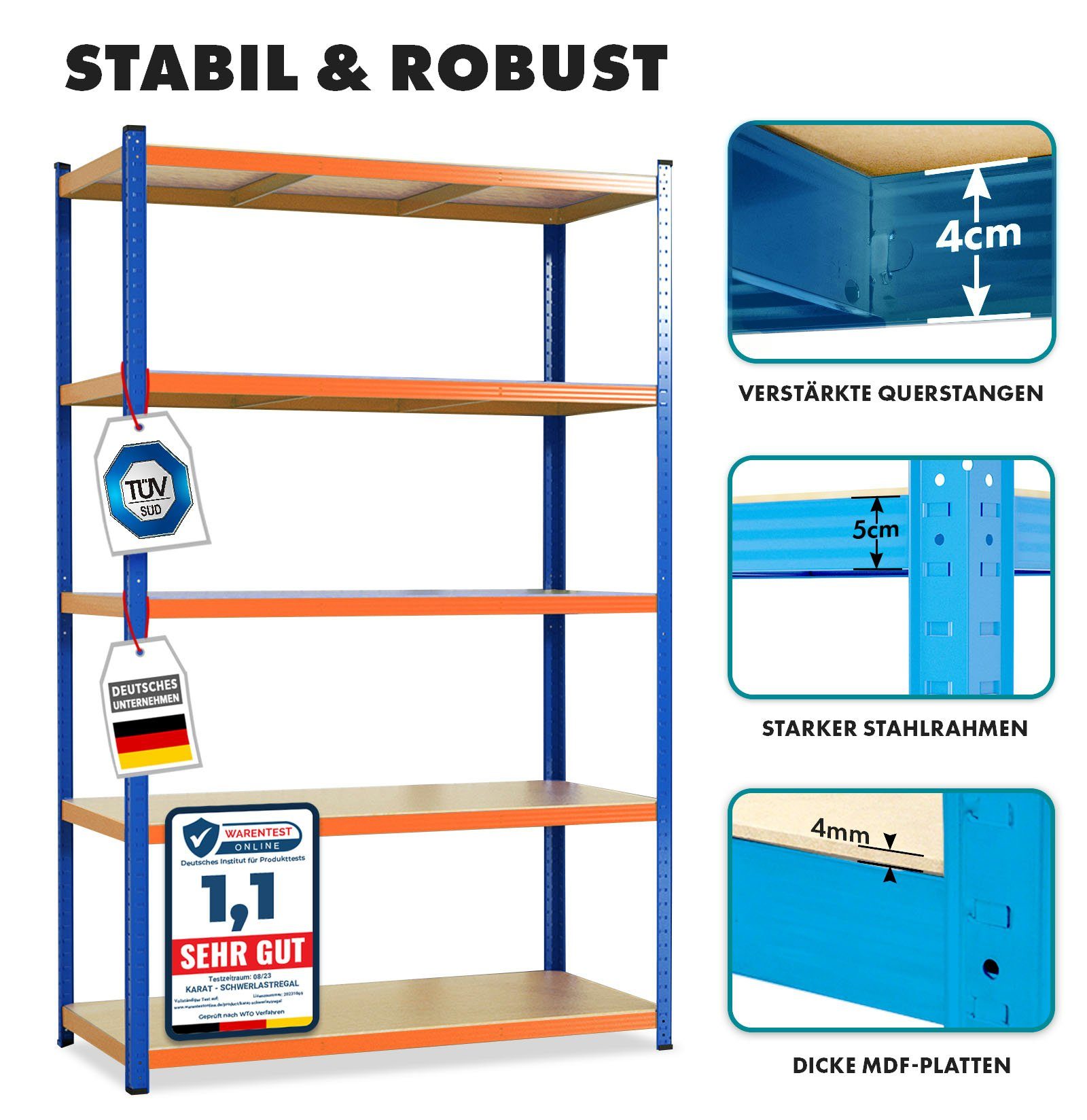 Karat Schwerlastregal Steckregal, Weitspannregal für Garage, Keller