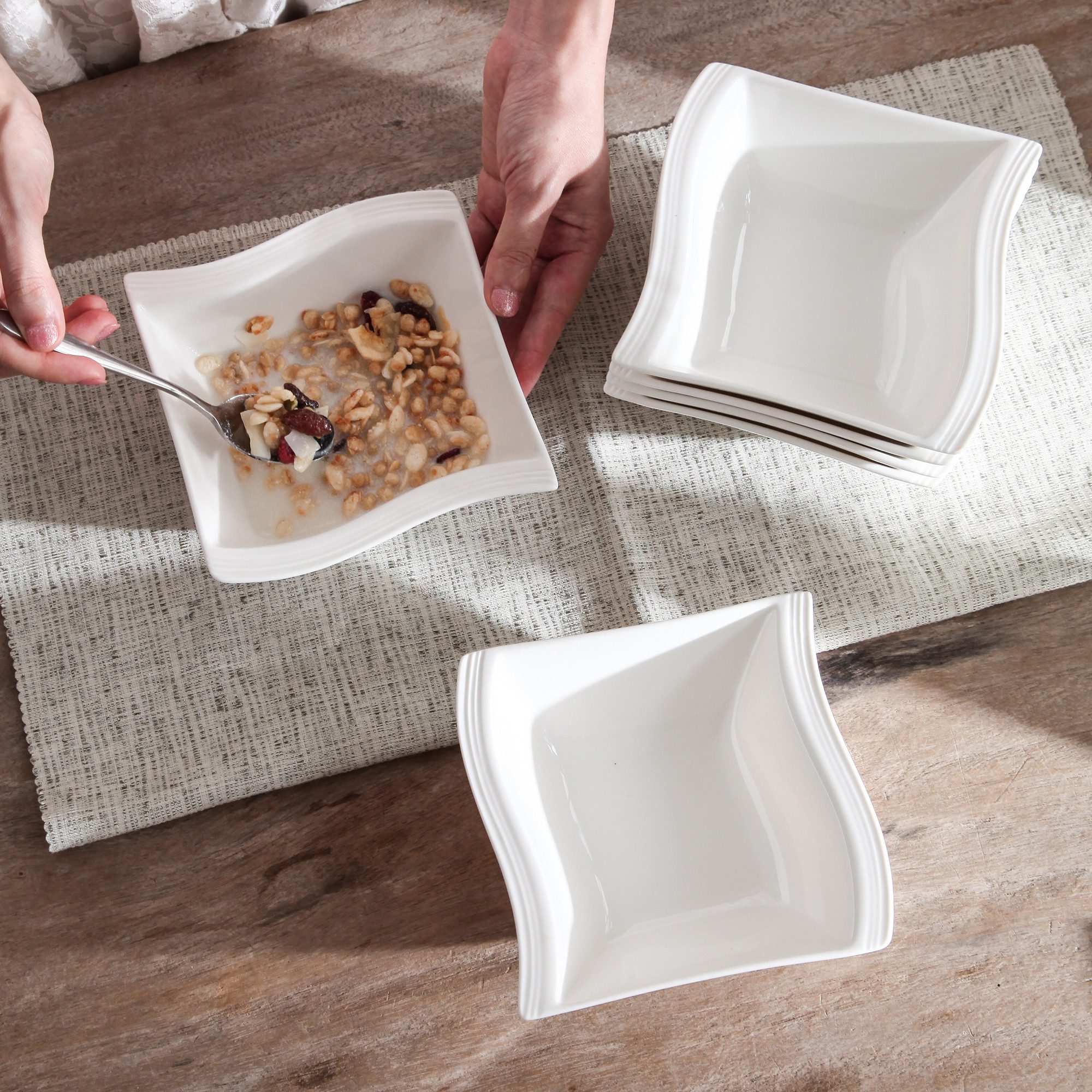 MALACASA Schale 6tlg Schale Set FLORA für 6, Weiß Porzellan Müslischale, (6-tlg) – Bild 5 von 5