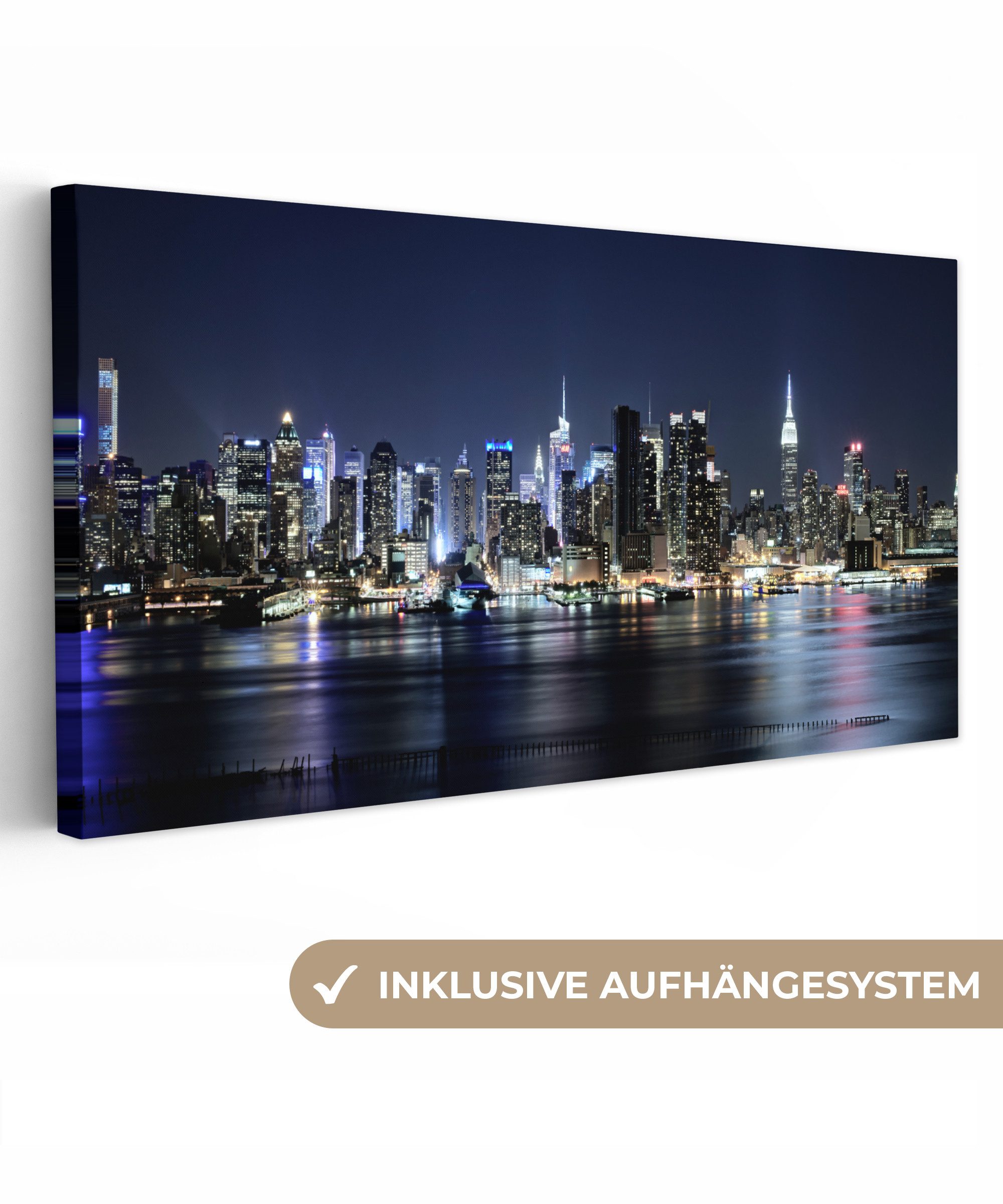 OneMillionCanvasses® Leinwandbild Panorama New York - Licht - Skyline, Foto günstig online kaufen