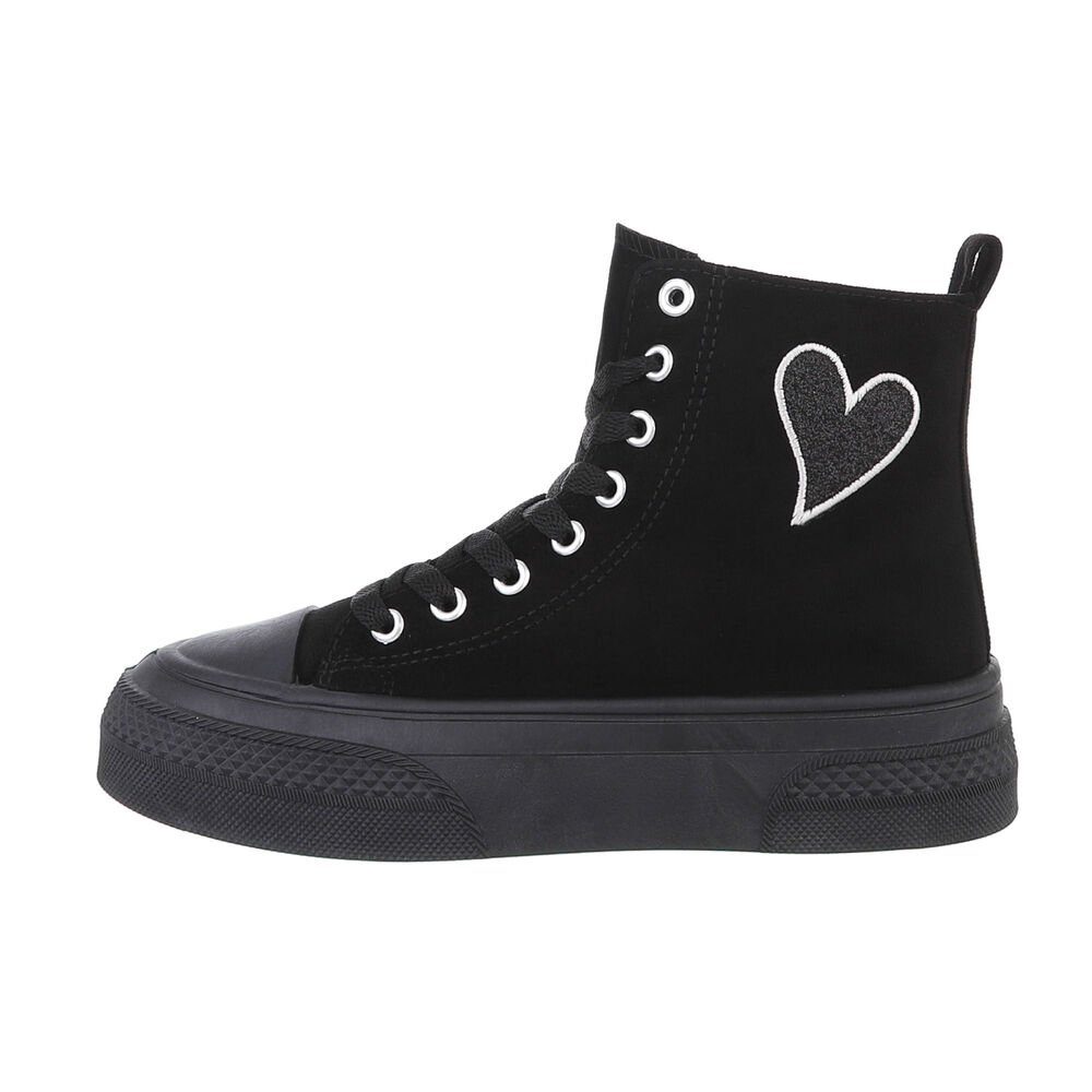 Ital-Design Damen High-Top Freizeit Sneakerboots Keilabsatz/Wedge High Schwarz Sneakers in