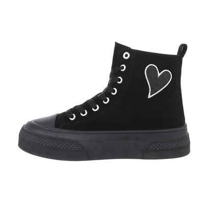 Ital-Design Damen High-Top Freizeit Sneakerboots Keilabsatz/Wedge Sneakers High in Schwarz