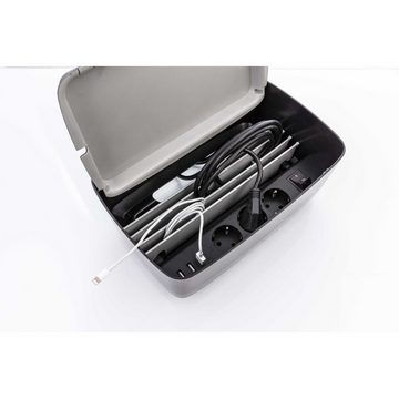 KMP Creative Lifesytle Product Kabelbox Charging Box für iPad, iPhone Black, (1-tlg), 3 USB Anschlüsse und 3 Steckdosen