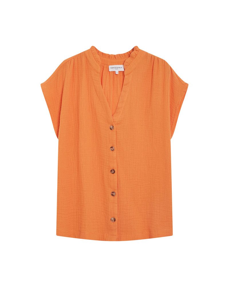 Grace & Mila Kurzarmbluse WESRA - Musselinbluse - Bluse Damen - kurzarmbluse