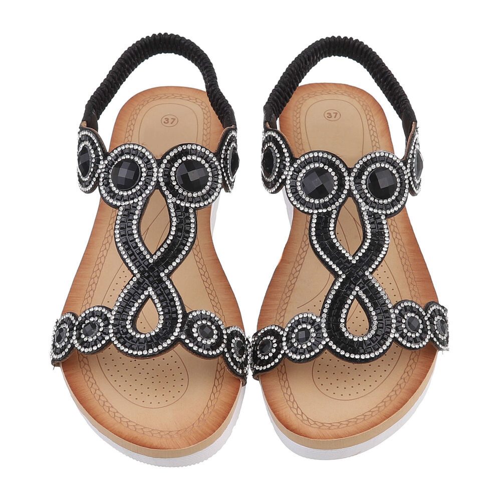 Ital-Design Damen Freizeit Riemchensandalette (86016838) Keilabsatz/Wedge Keilsandaletten in Schwarz