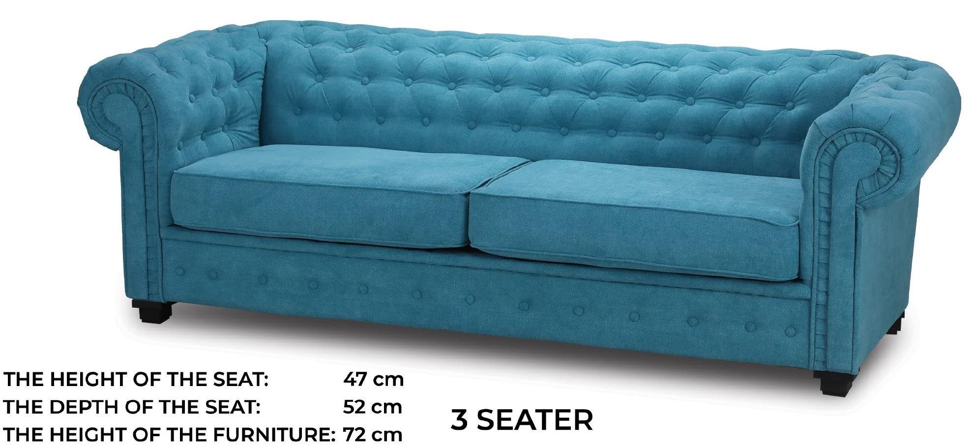 JVmoebel Sofa Blauer Dreisitzer Couch Textil Turkis Sofa Polster Möbel Einrichtung, Made in Europe