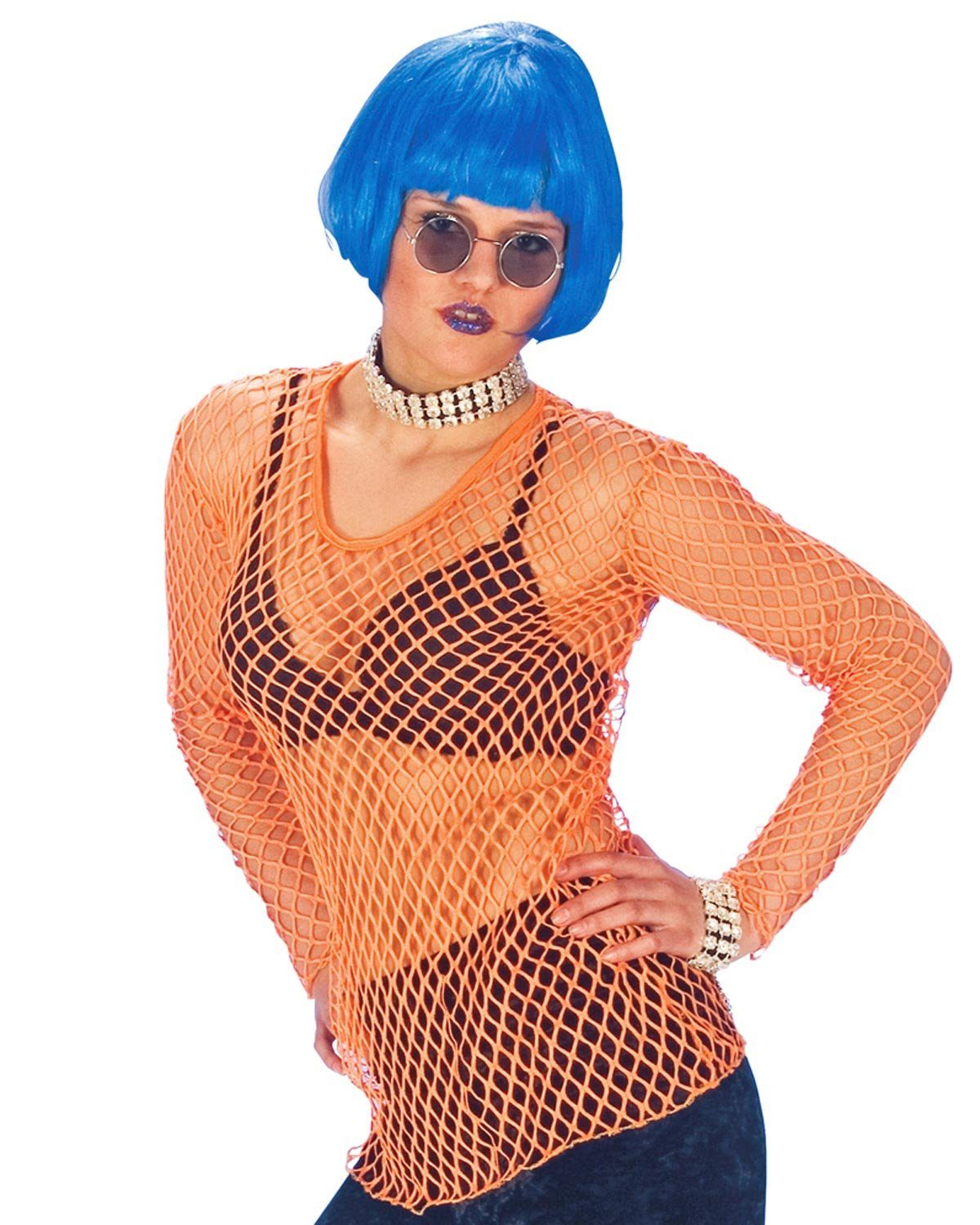 Das Kostümland Kostüm Neon Netz Shirt, Orange - Rave Rocker Disco Party