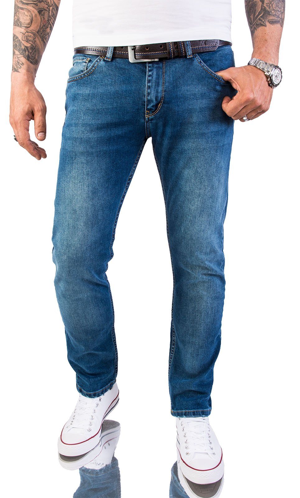 Rock Slim-fit-Jeans Creek Jeans Herren RC-2147 Blau Stonewashed