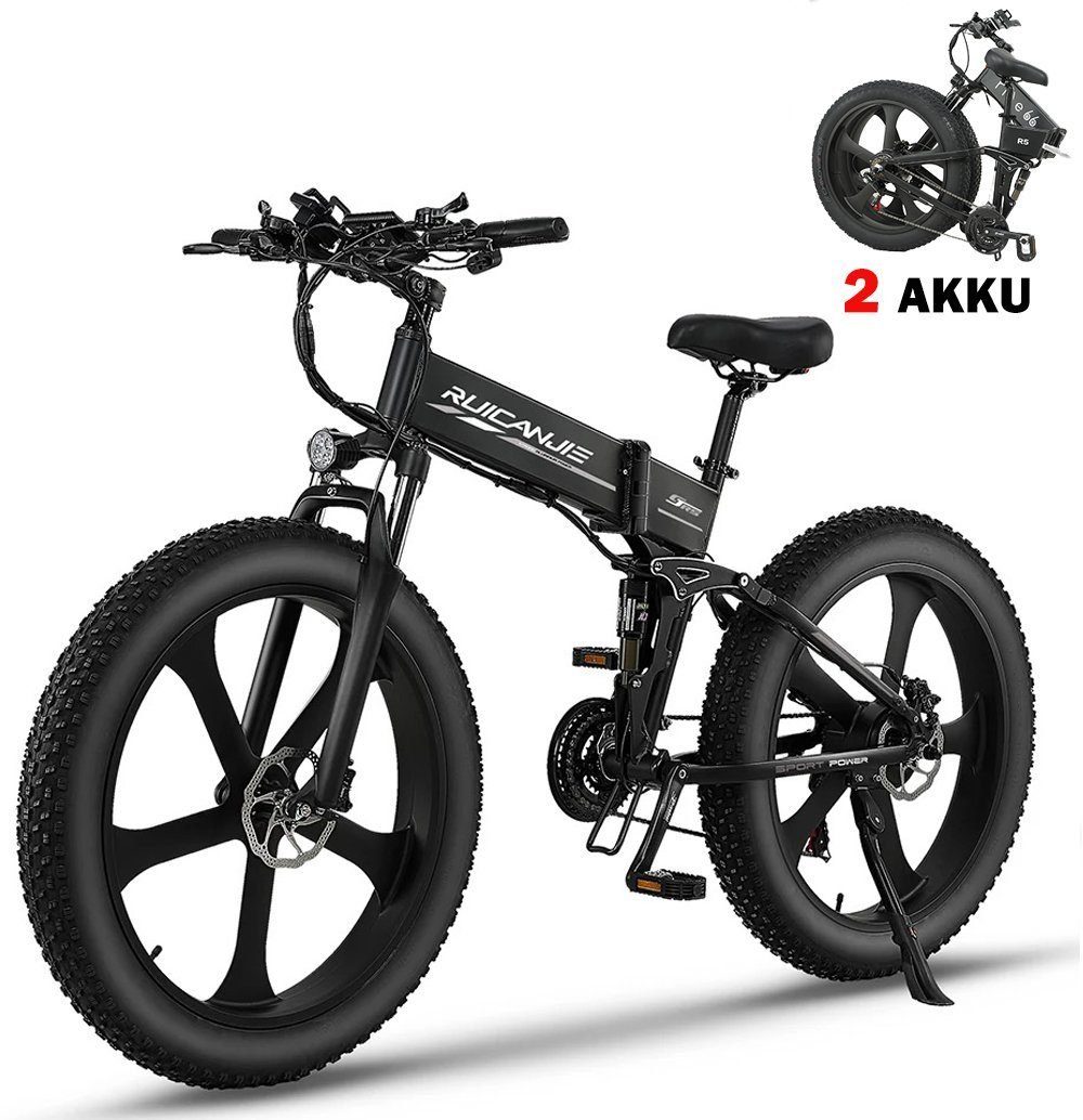 Fangqi E-Bike 1000W/48V/12,8 Ah 26 Zoll faltbares Elektrofahrrad, max  50km/h, 2 AKKU, Shimano, Kettenschaltung, Heckmotor 1000,00 W
