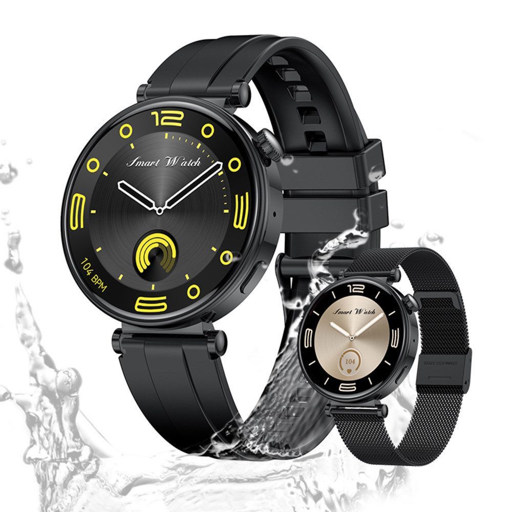 Valdus Damen's IP68 Wasserdicht Telefonfunktion Fitness-Tracker Elegant Smartwatch (3,3 cm/1,32 Zoll, Android/iOS) mit AMOLED HD-Touchscreen, - 260 mAh mit SPO2, Herzfrequenz, Schrittzähler & Stressüberwachung