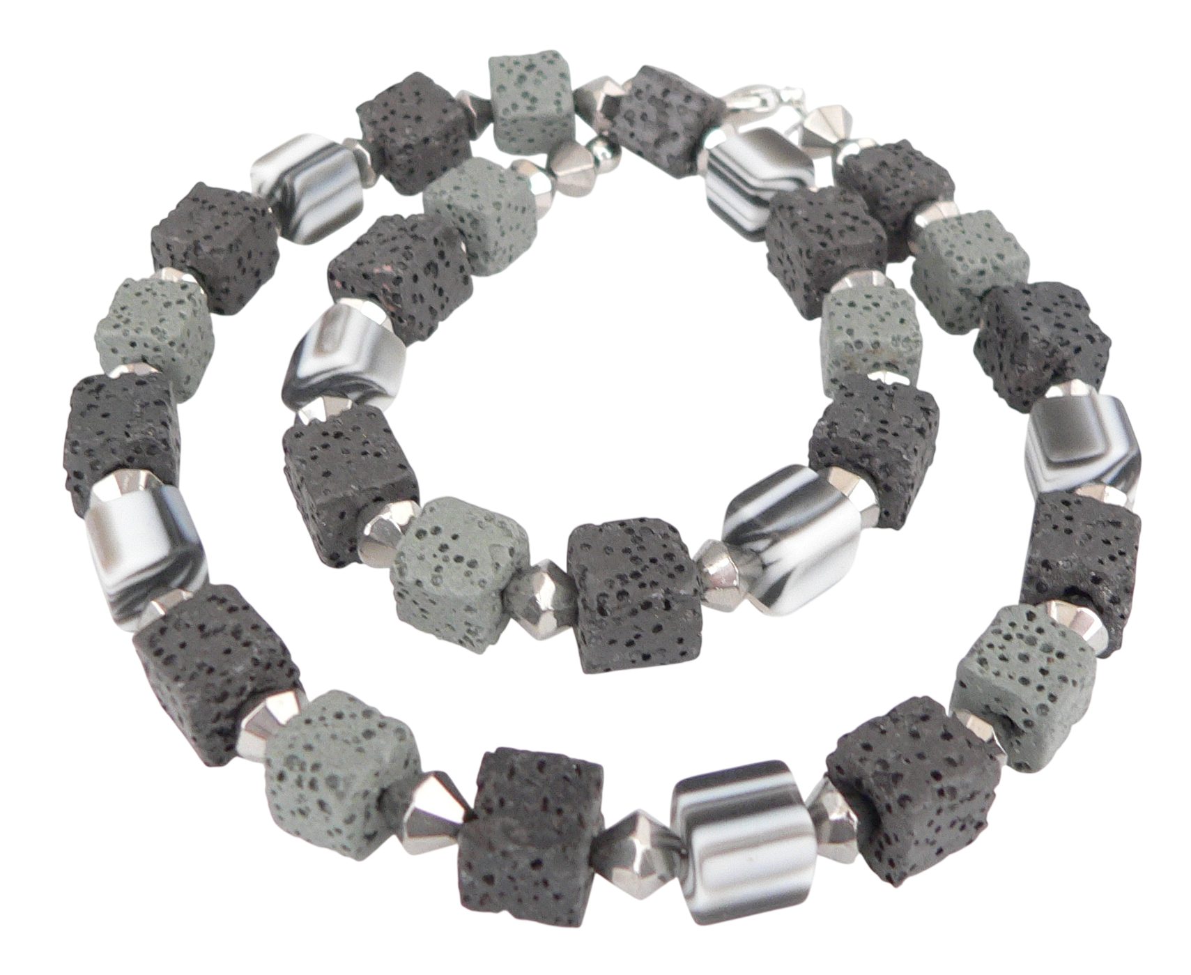 traumschmuck Collier 112c Halskette Würfelkette Malachit gestreift Lava grau schwarz weiß (Geschenk, Muttertag, Weihnachten, Geburtstag, Valentinstag, incl. Schmuckbox), handgefertigt, Made in Germany