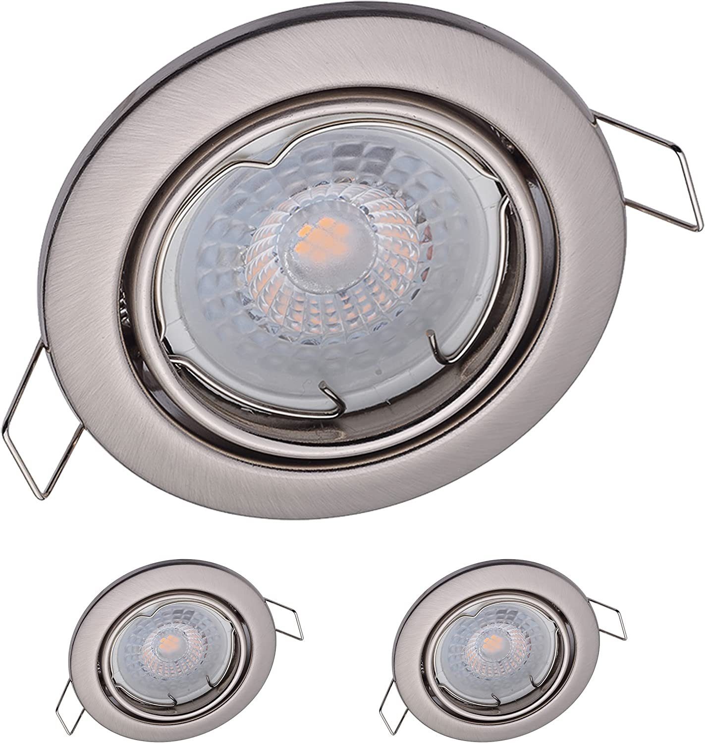 Oktaplex lighting LED Einbaustrahler 3er Set LED Strahler flach inkl. LED Module 4,8W 380 Lumen, schwenkbar, Leuchtmittel wechselbar, warmweiß, 3000 Kelvin 230V silber