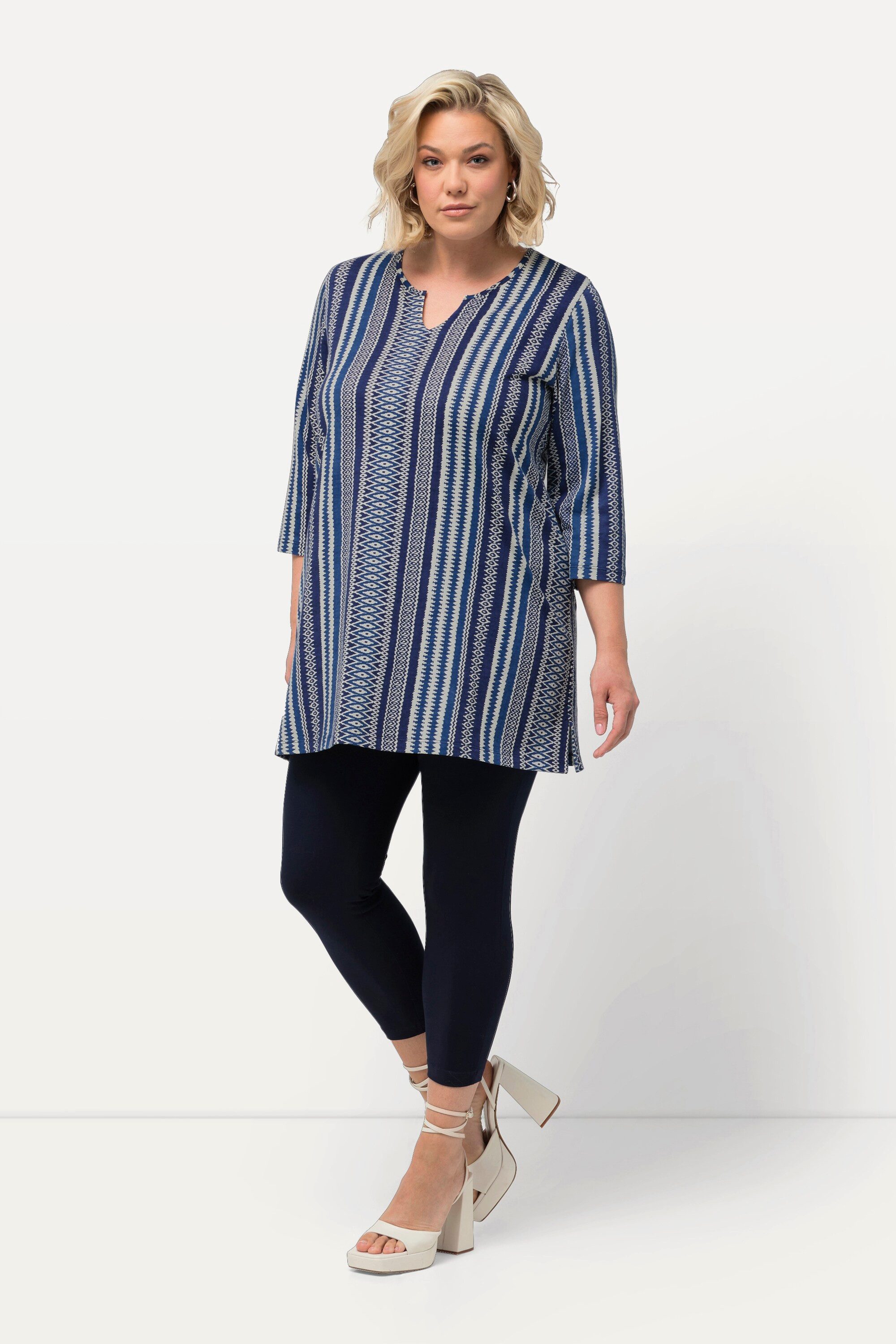 Ulla Popken Longshirt Longshirt Musterstreifen Tunika-Ausschnitt günstig online kaufen