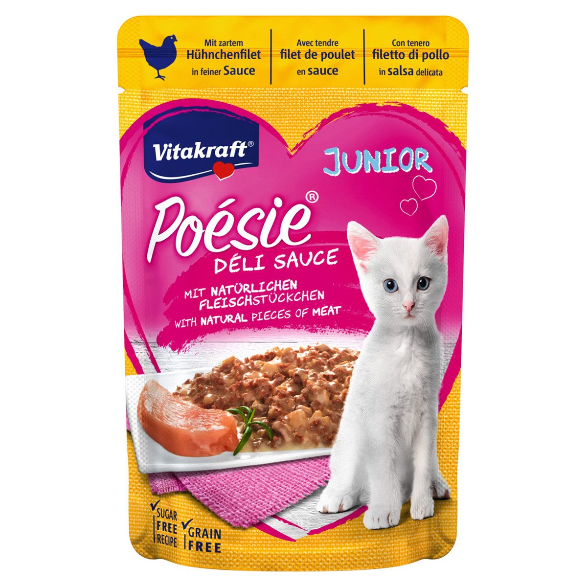 Vitakraft Poésie® DÉLI SAUCE Junior + Hühnchenfilet 85 g, Nassfutter für: Katze