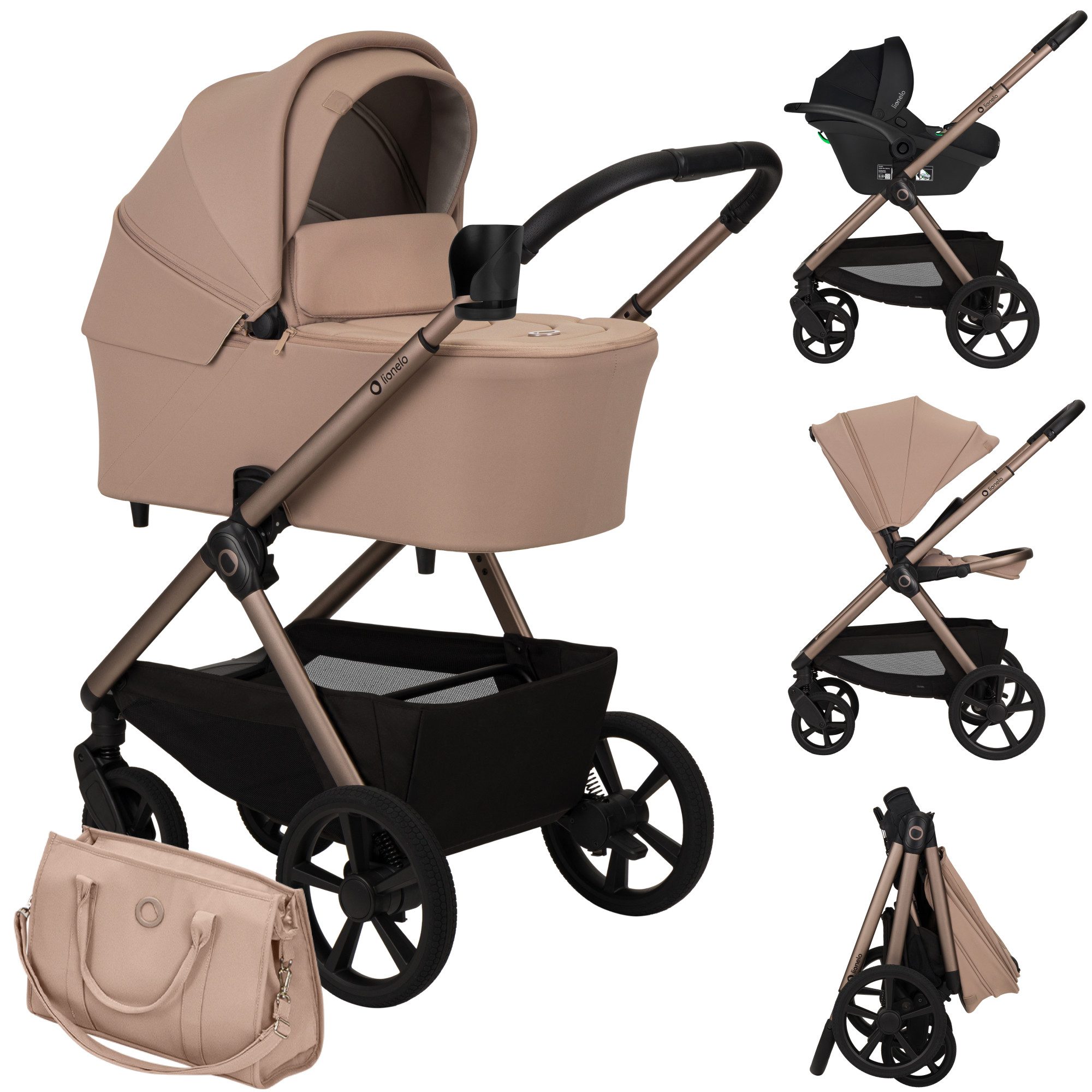 lionelo Kombi-Kinderwagen Carmine 3IN1, (Set), GravelTech/Anti-Reflux/AiryDots 3D/Mit Sitz klappbar