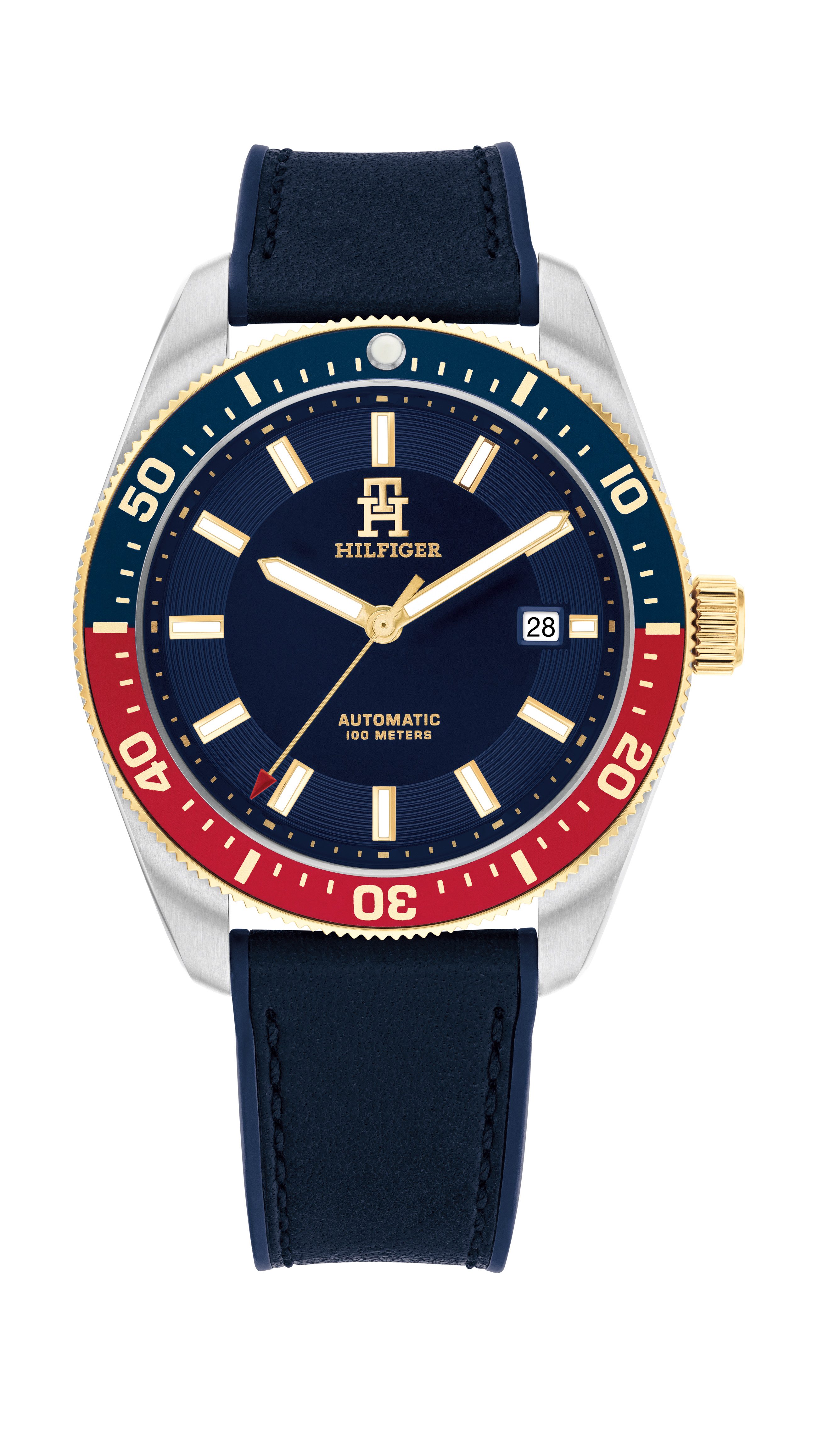 Tommy Hilfiger Automatikuhr TH85 1792141, Armbanduhr, Herrenuhr, Mechanische Uhr, Lederarmband, analog, Tag
