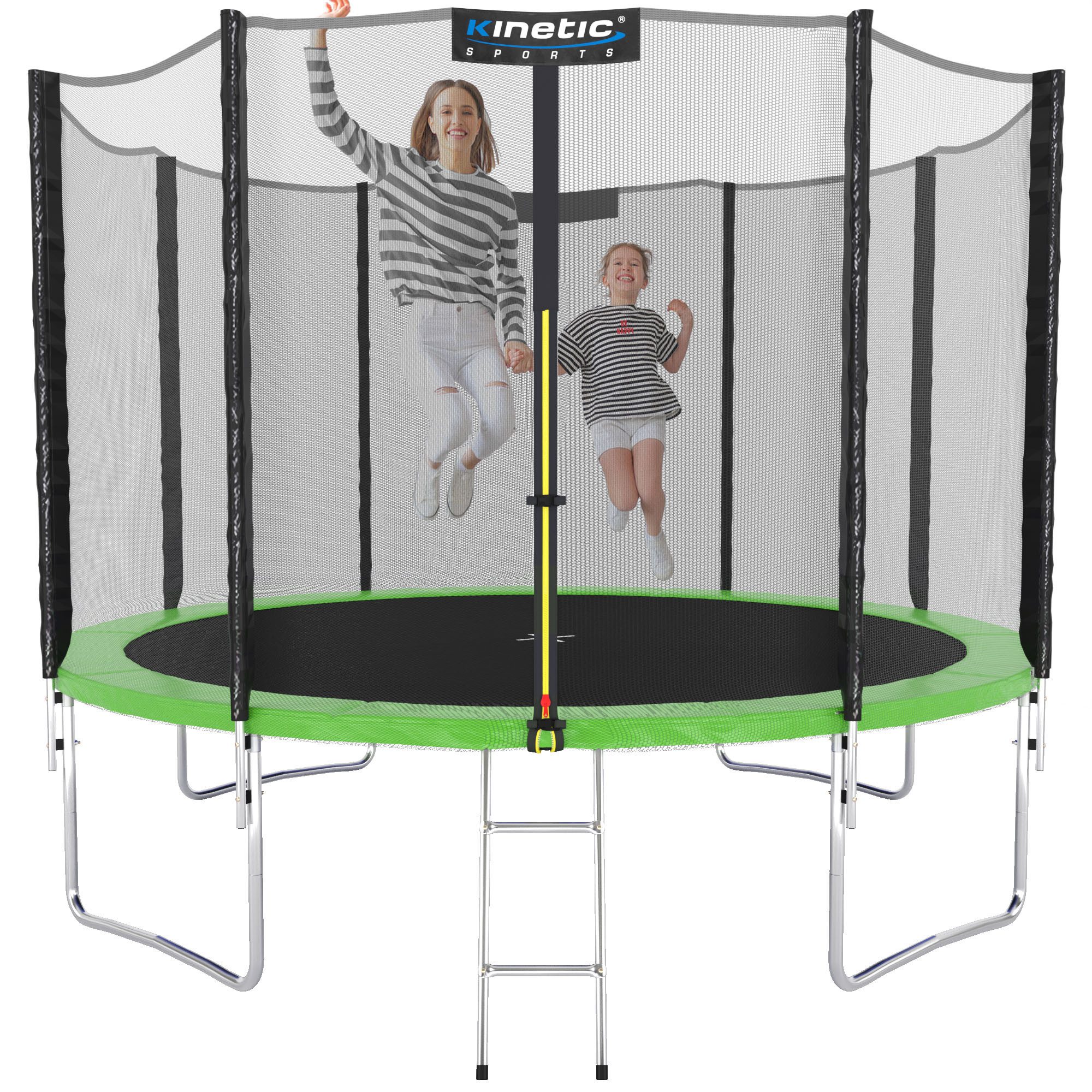 Kinetic Sports Gartentrampolin SALTO, Ø 244 cm, Kindertrampolin Set mit Sicherheitsnetz, USA Sprungtuch, Leiter