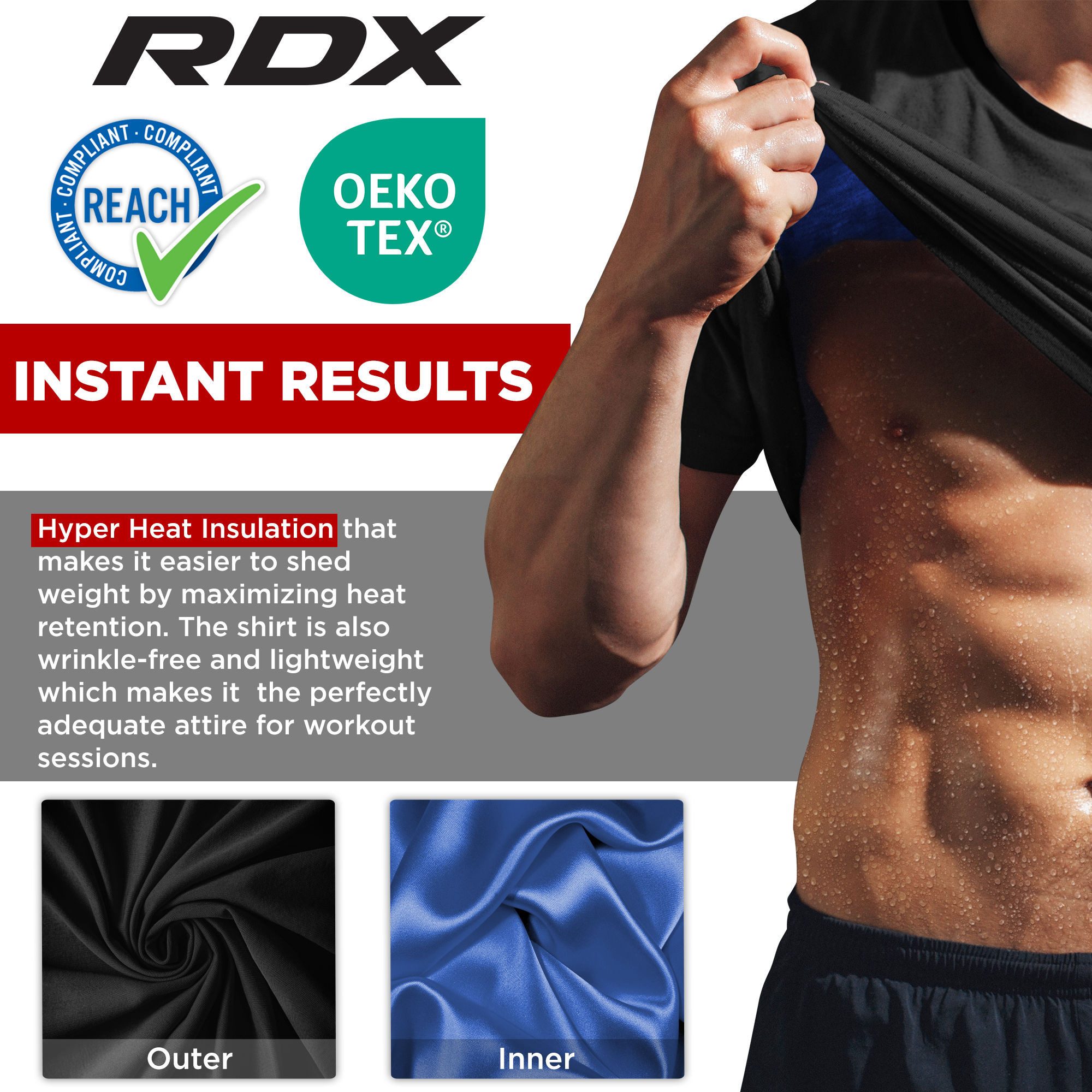 RDX Sports Kompressionsshirt RDX Herren Sauna Shirt – Schweißanzug Fitness Tanktop (Single, 1-Pack) Strap Tank Top with Round Neck