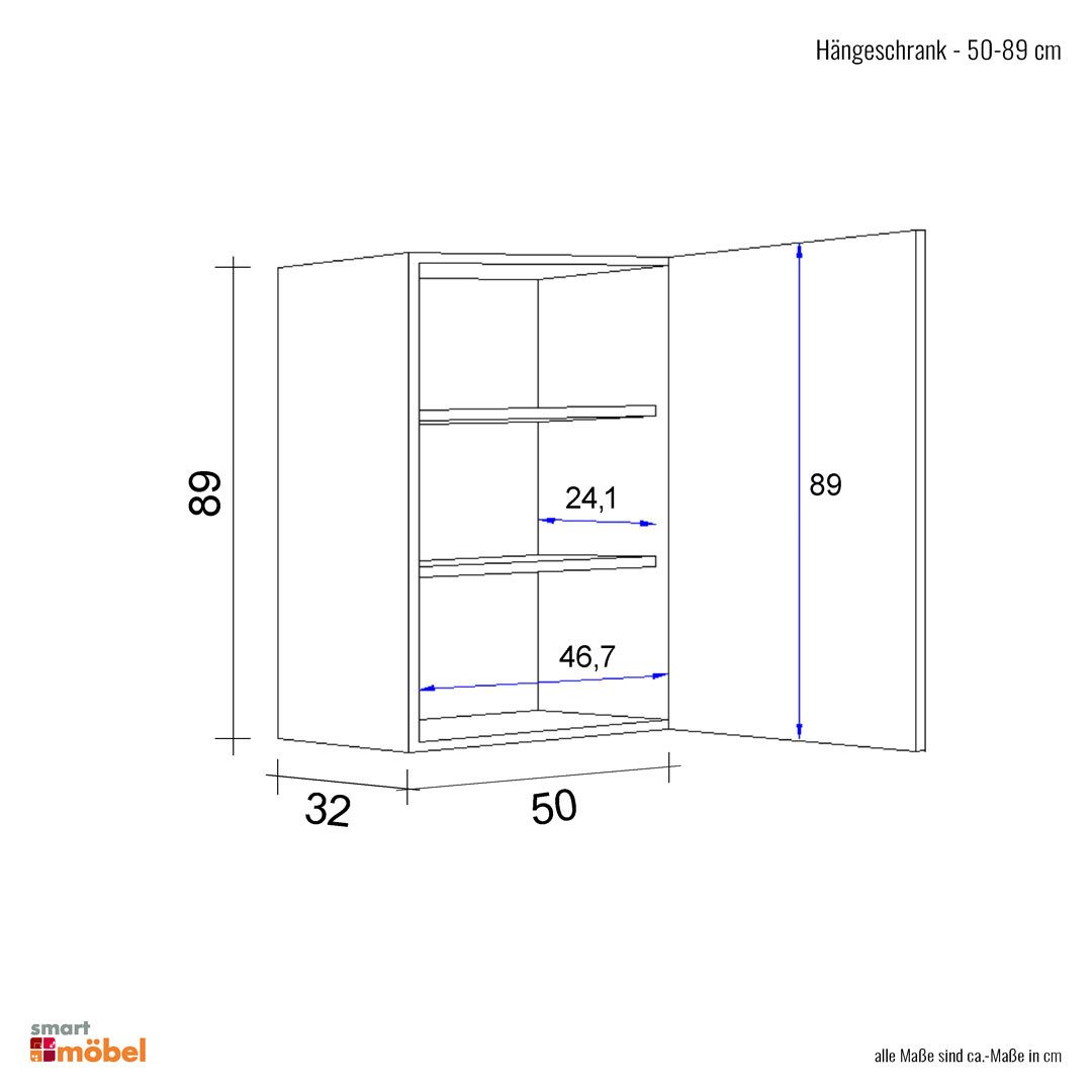 Flex-Well Hängeschrank Hochhängeschrank Küche - 50 x 89 cm breit - Sonoma Eiche – Salerno – Bild 4 von 5