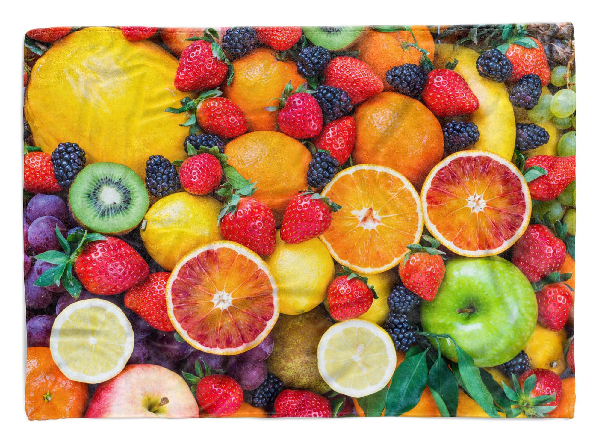 Baumwolle-Polyester-Mix Kuscheldecke mit Art (1-St), Fotomotiv Erdbeeren, Handtuch Früchte Handtuch Saunatuch Sinus Handtücher Strandhandtuch