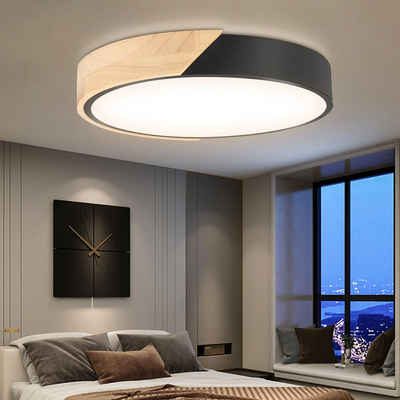 WILGOON Deckenleuchte 24W LED Deckenlampe Holz& Metall, ultradünne, Dimmbar, Ø30Cm, LED fest integriert, Warmweiß, Deckenbeleuchtung für Schlafzimmer Wohnzimmer Keller Balkon Küche