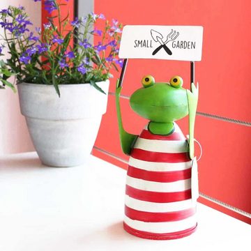 440s Dekoobjekt Zaunhocker FROSCH 'Small Garden' mit rotem Ringelshirt