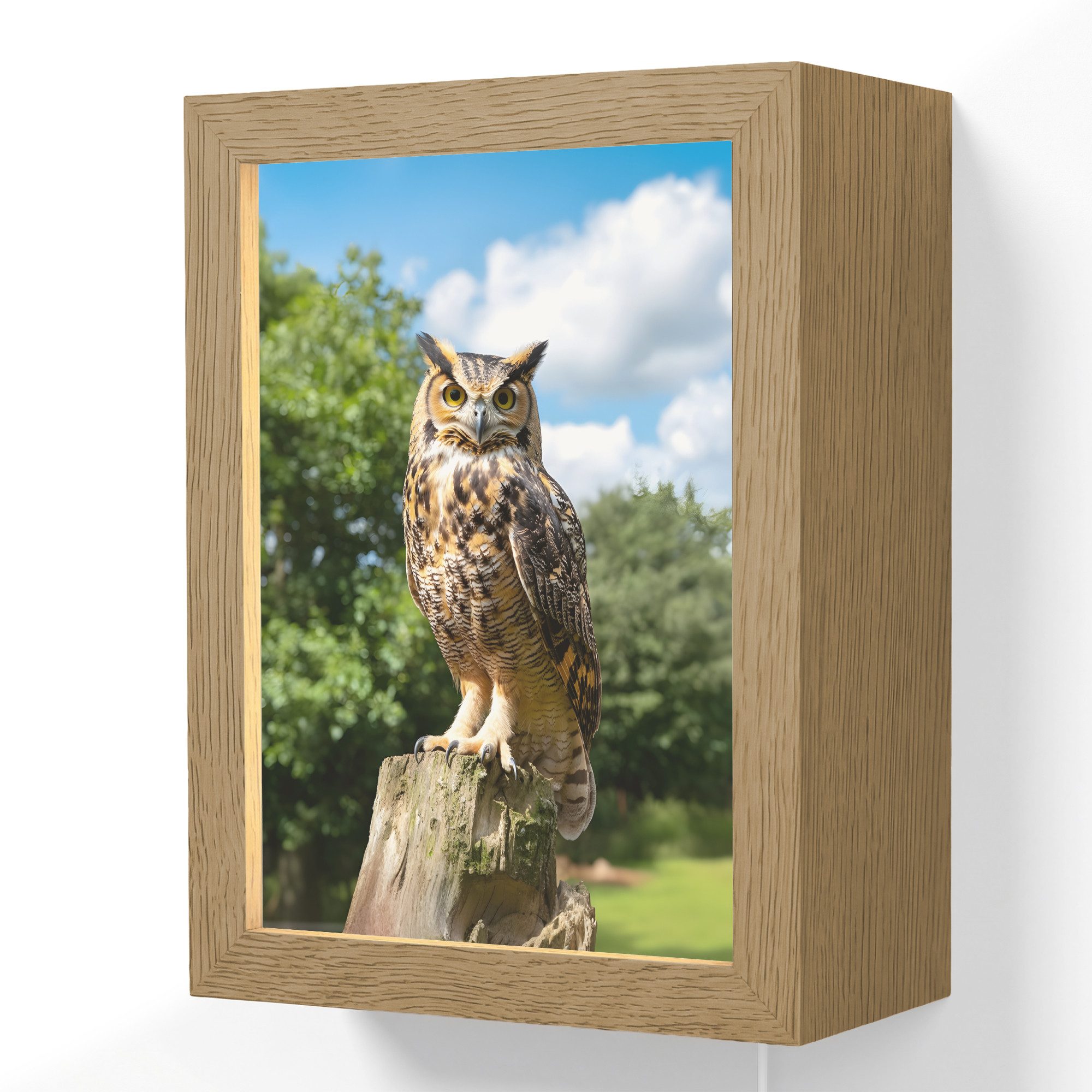 OnlyWow Wandleuchte Lightframe Eule - Baumstamm - Wald - Himmel, Dimmbar, Farbwechsel, LED, Warmweiß, Kaltweiß, Neutralweiß Einstellbar, Wandlampe Innen, Dimmbar, mit Kabel, LED, Beleuchtung, Wohnzimmer