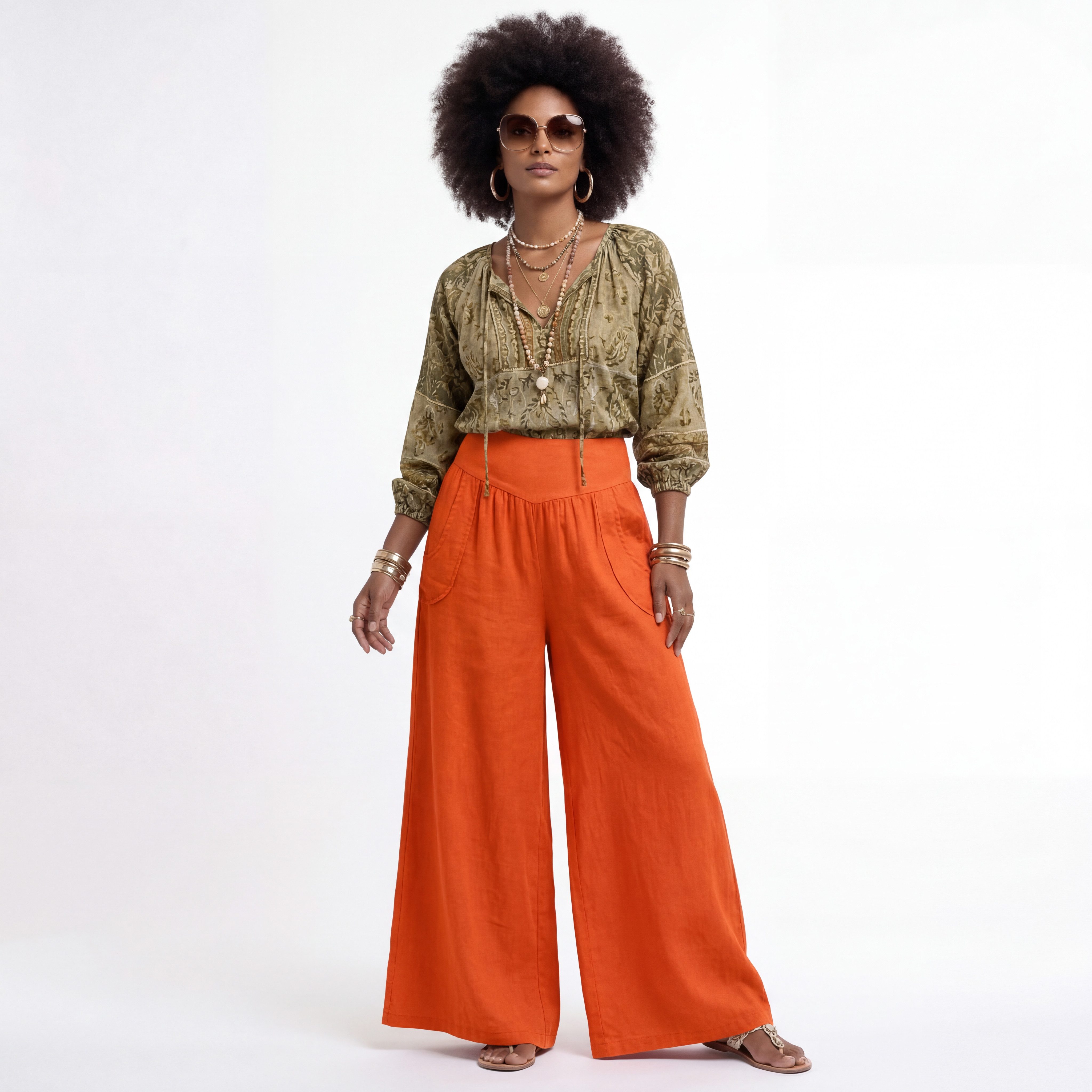 YC Fashion & Style Leinenhose Palazzo Hose weit – Sommerhose mit elastischem Bund und Taschen in Unifarbe