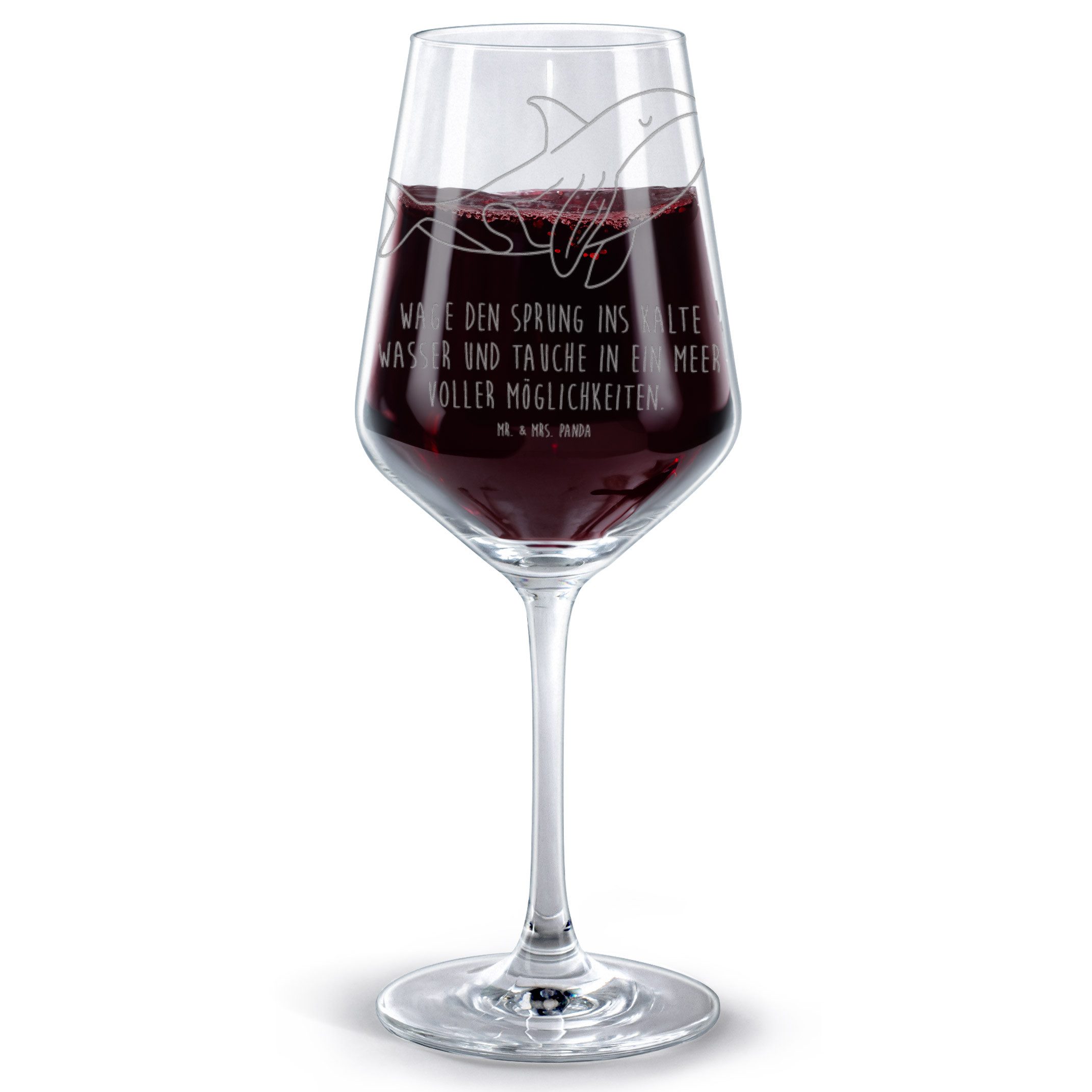 Mr. & Mrs. Panda Rotweinglas Orca, Weinglas, Transparent, Rotwein Glas, Arbeit, Meer, wein, Weingl, Premium Glas, Orcas Meer graviertes Weinglas