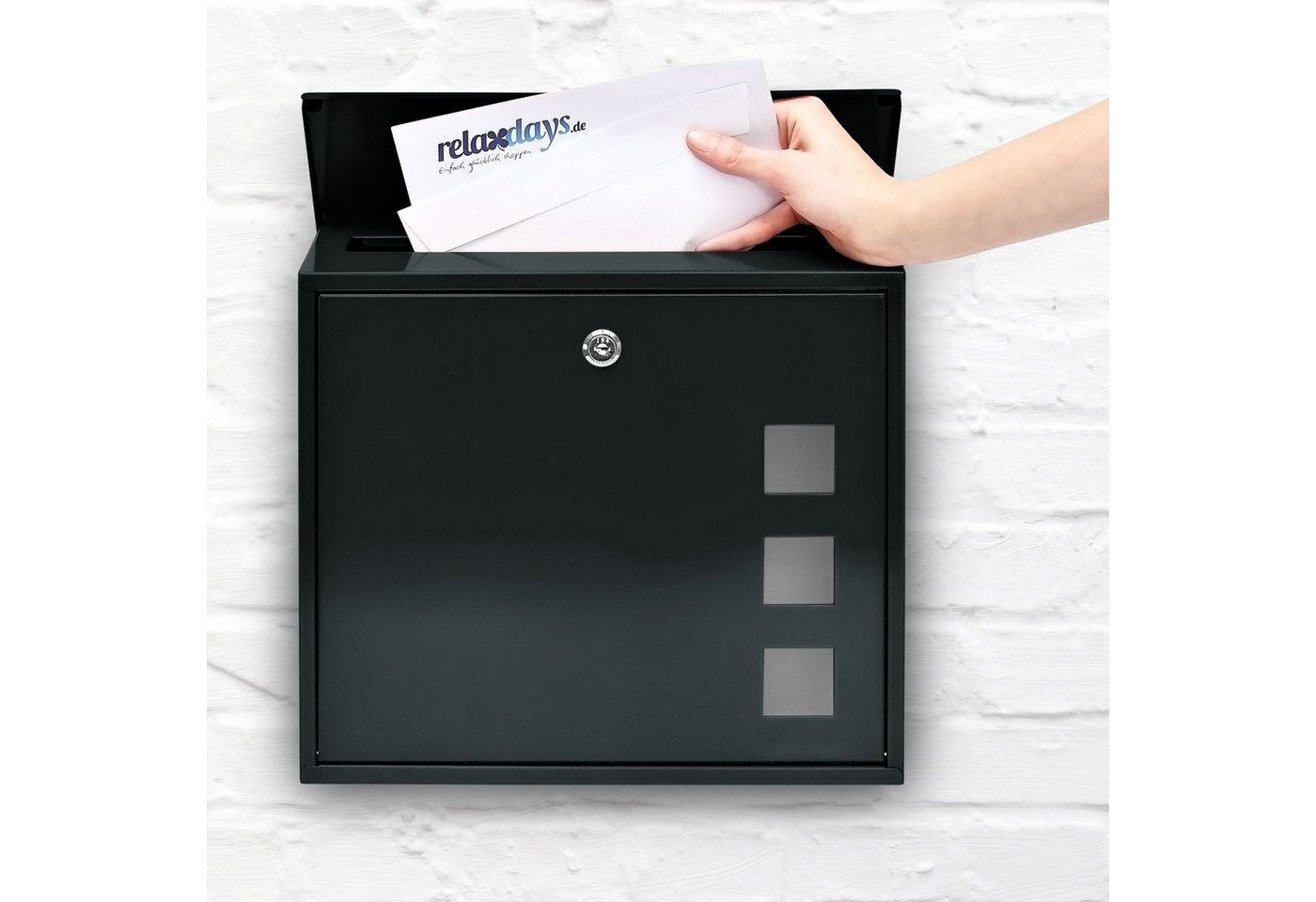 Thumbnail - relaxdays Briefkasten Metall 3 Fenster Farbauswahl, Schwarz