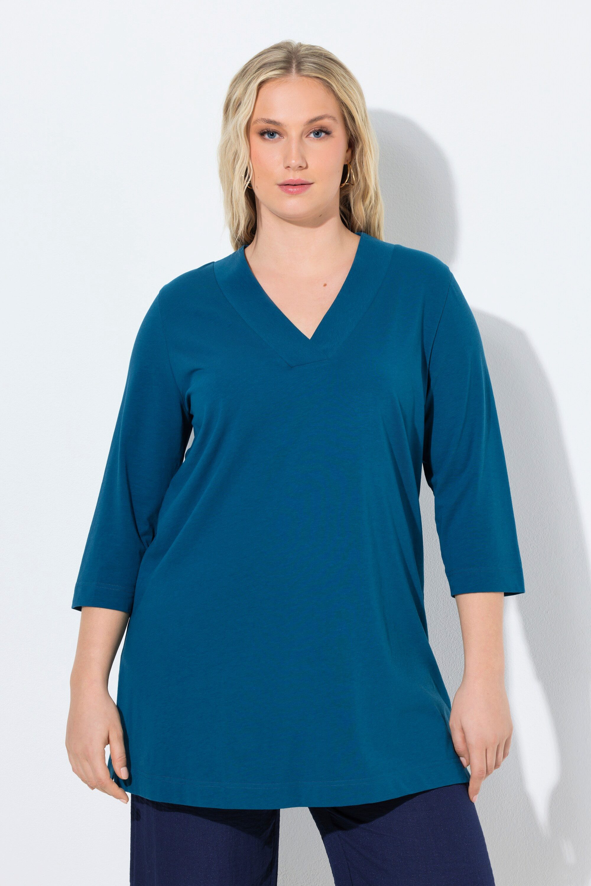 Ulla Popken T-Shirt Longshirt A-Linie V-Ausschnitt 3/4-Arm günstig online kaufen