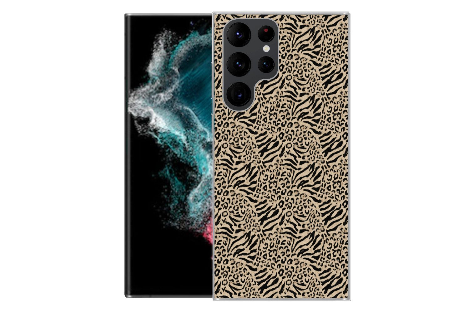 MuchoWow Handyhülle für Samsung Galaxy S22 Ultra Giraffe - Zebra - Motiv - Braun, Phone Case, Silikon, Schutzhülle Dünn