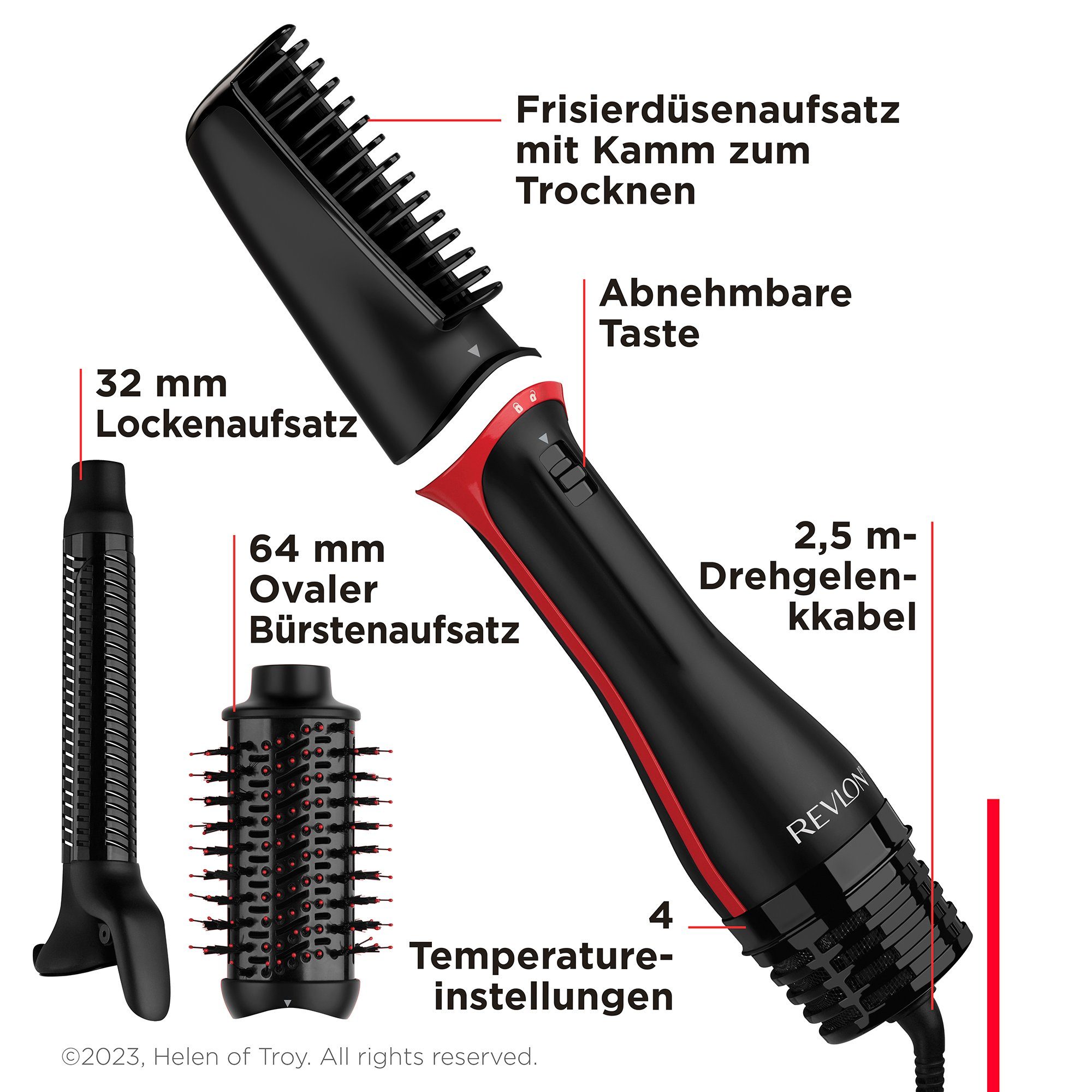 Multihaarstyler Abnehmbarer Revlon & One-Step Kopf, Multi-Styler Haartrockner RVDR5333, – Styler Haartrockner, Lockenstab, 3-in-1-Tool,