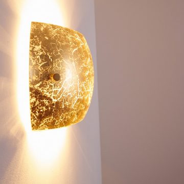 hofstein Wandleuchte »Badoere« Wandlampe in Gold/Weiß, ohne Leuchtmittel, Glas mit Lichteffekt, E14, Up & Down-Effekt in Blattgold-Optik