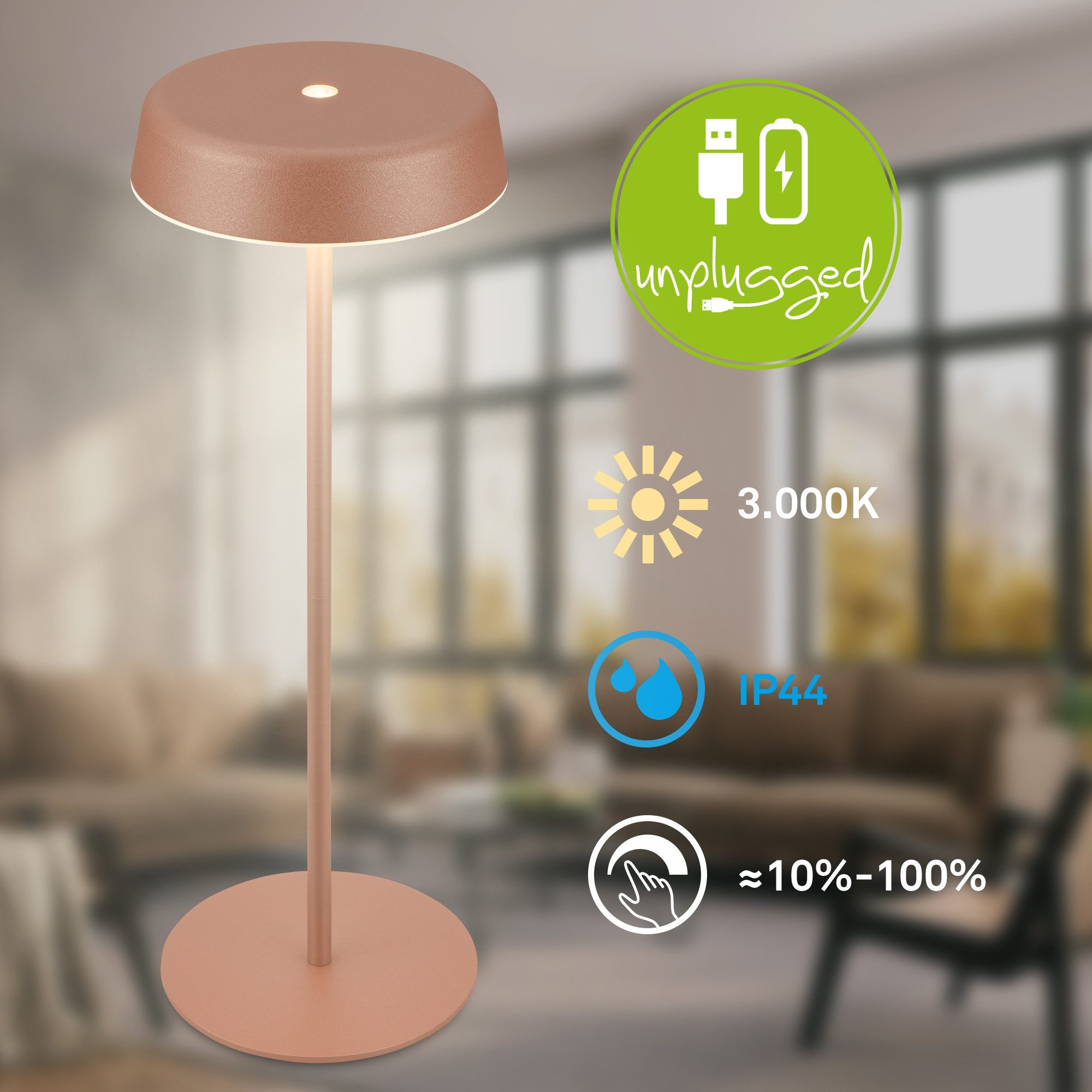 Briloner Leuchten LED Tischleuchte Kabellos Stufenlos dimmbar Touchfunktion Warmweiß, LED fest integriert