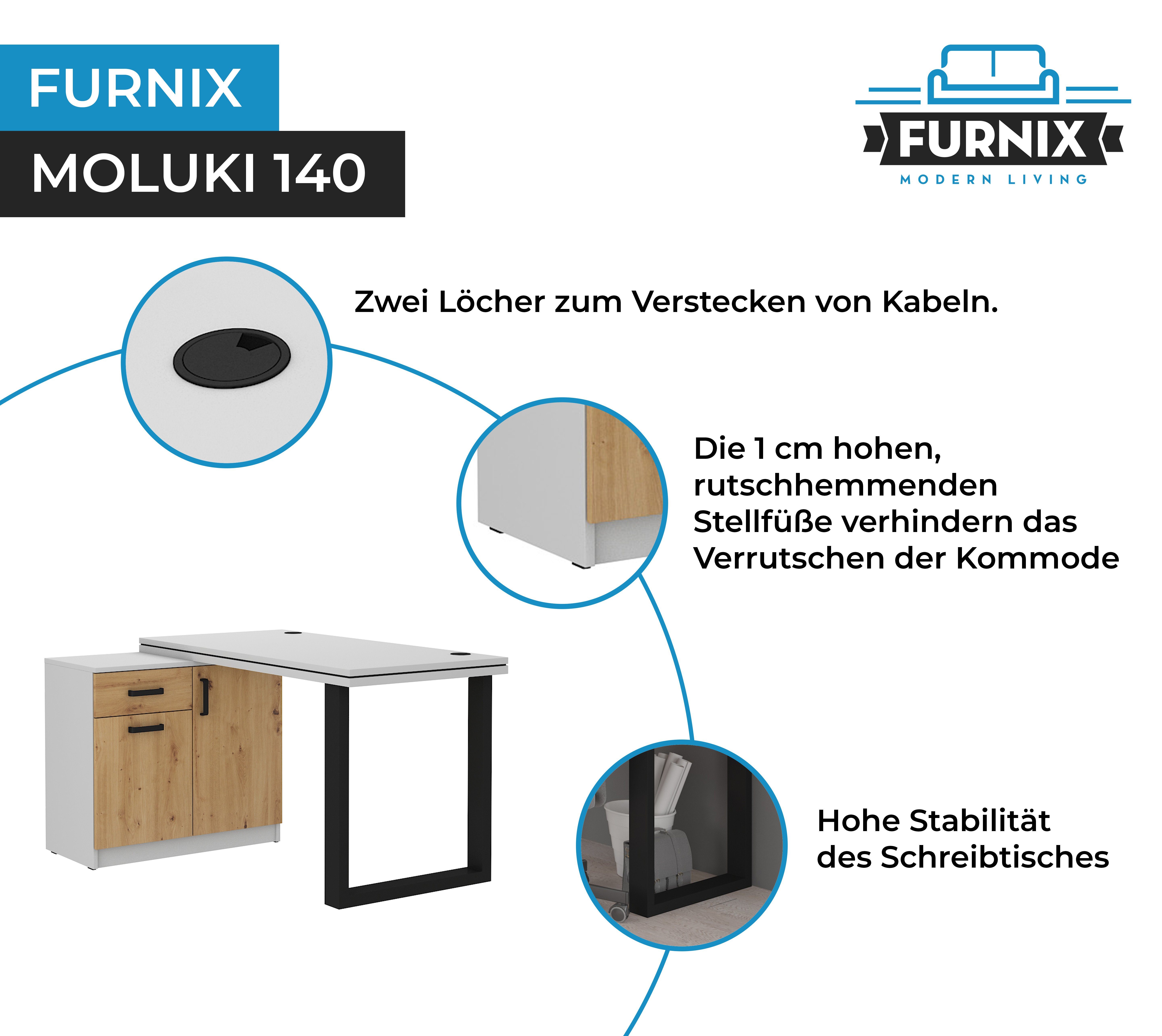 Furnix Schreibtisch mit Kufenbein Kommode und x H78,1 Artisan-Hellgrau B138 cm x MOLUKI 140, Büromöbel T67