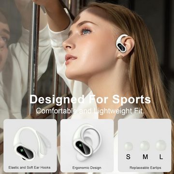 Poounur Sport Kabellos Bluetooth 5.3 Tiefer Bass, 50H ENC Mic Noise Cancelling In-Ear-Kopfhörer (Schnelles Laden dank USB-C Anschluss für ununterbrochenen Musikgenuss unterwegs, LED-Anzeige, USB-C, IP7 wasserdichte Ohrhörer Bluetooth)