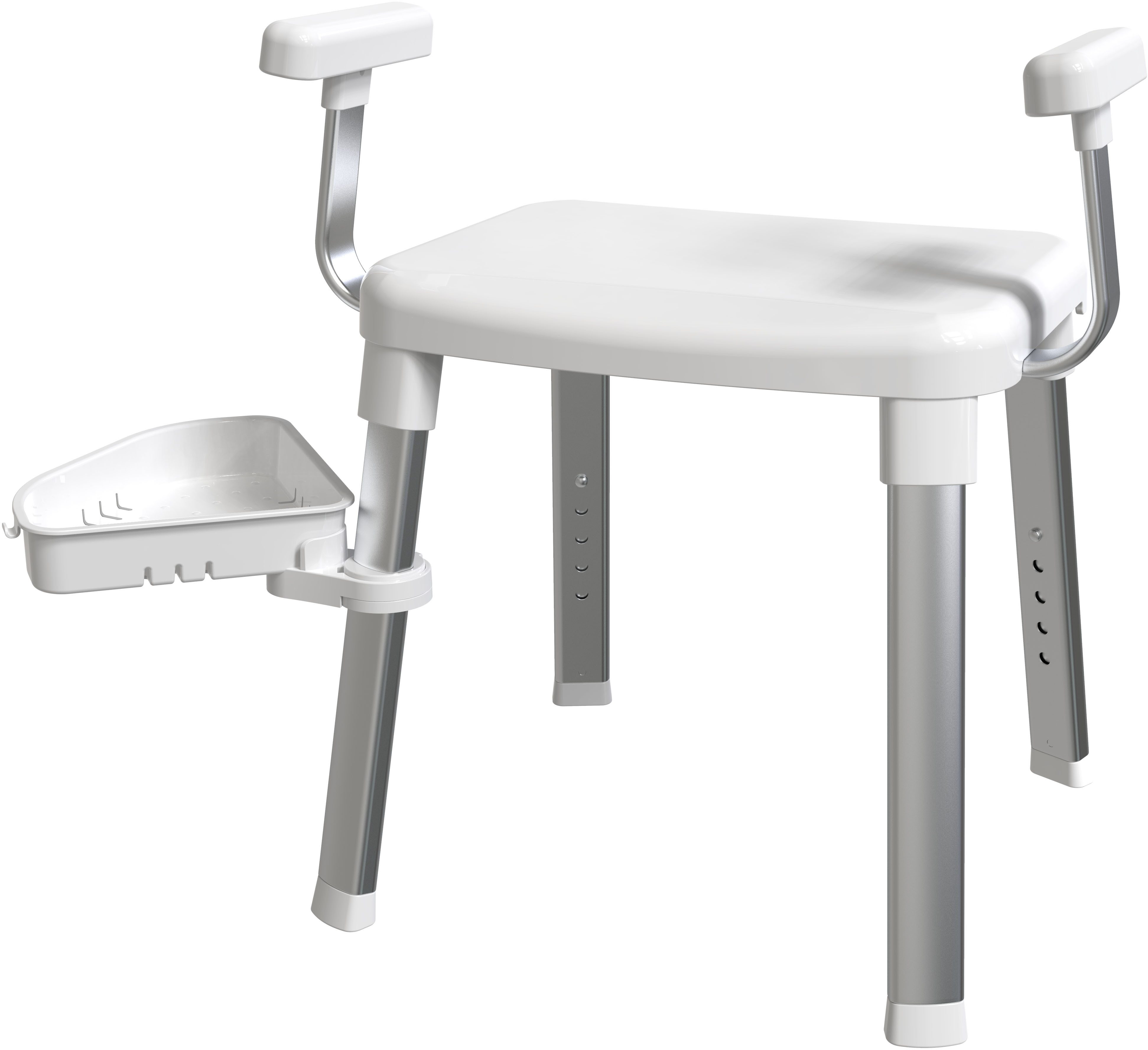 Bischof Dusch- und Badhocker Tray Comfort, belastbar bis 150 kg, Mit schwenkbarer Ablage 28x21cm und 360° drehbarer Sitzfläche, TÜV-GS