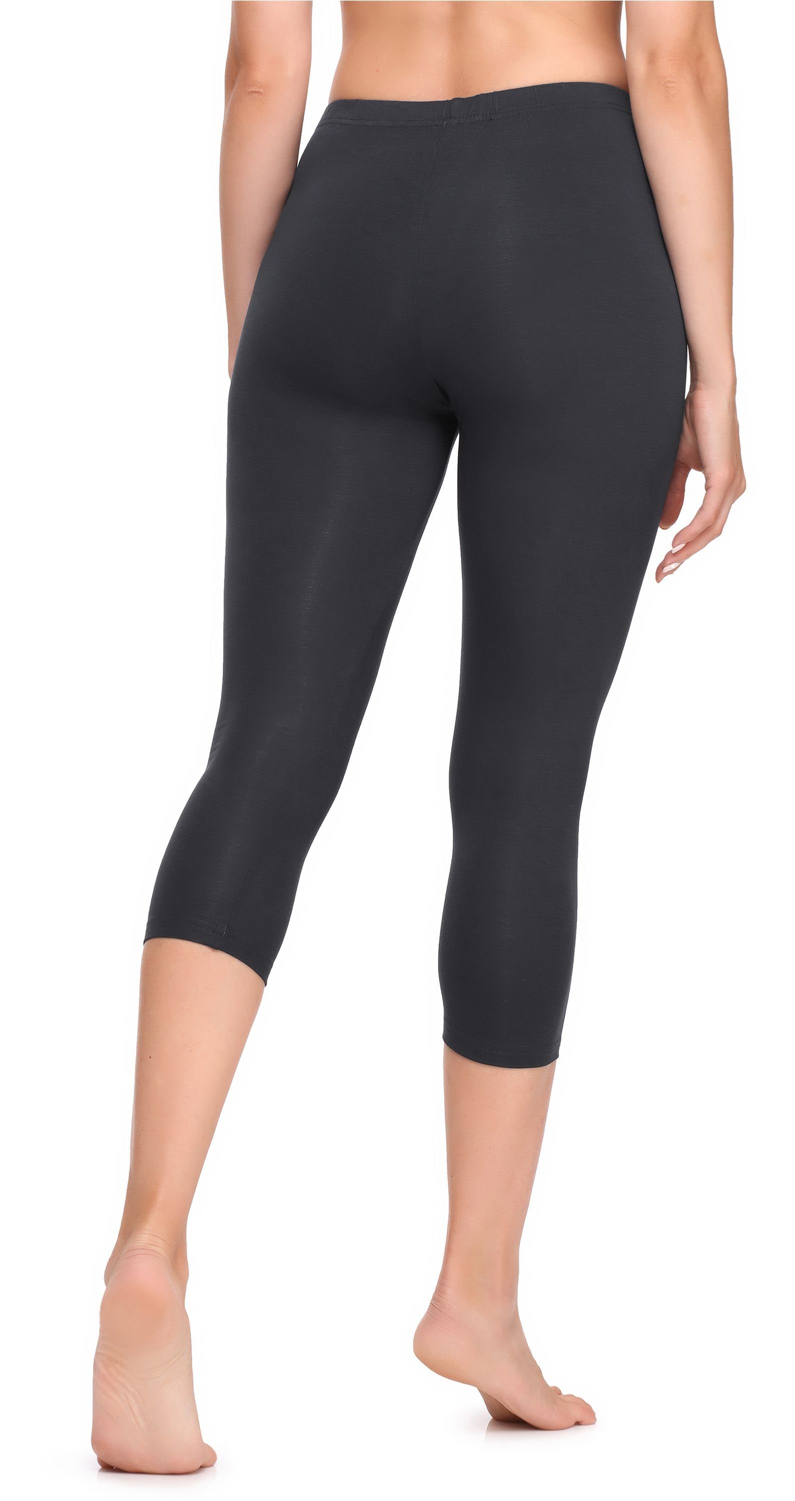 elastischer Leggings Bund Viskose (1-tlg) Damen Ladeheid 3/4 Leggings aus LA40-202 Graphite