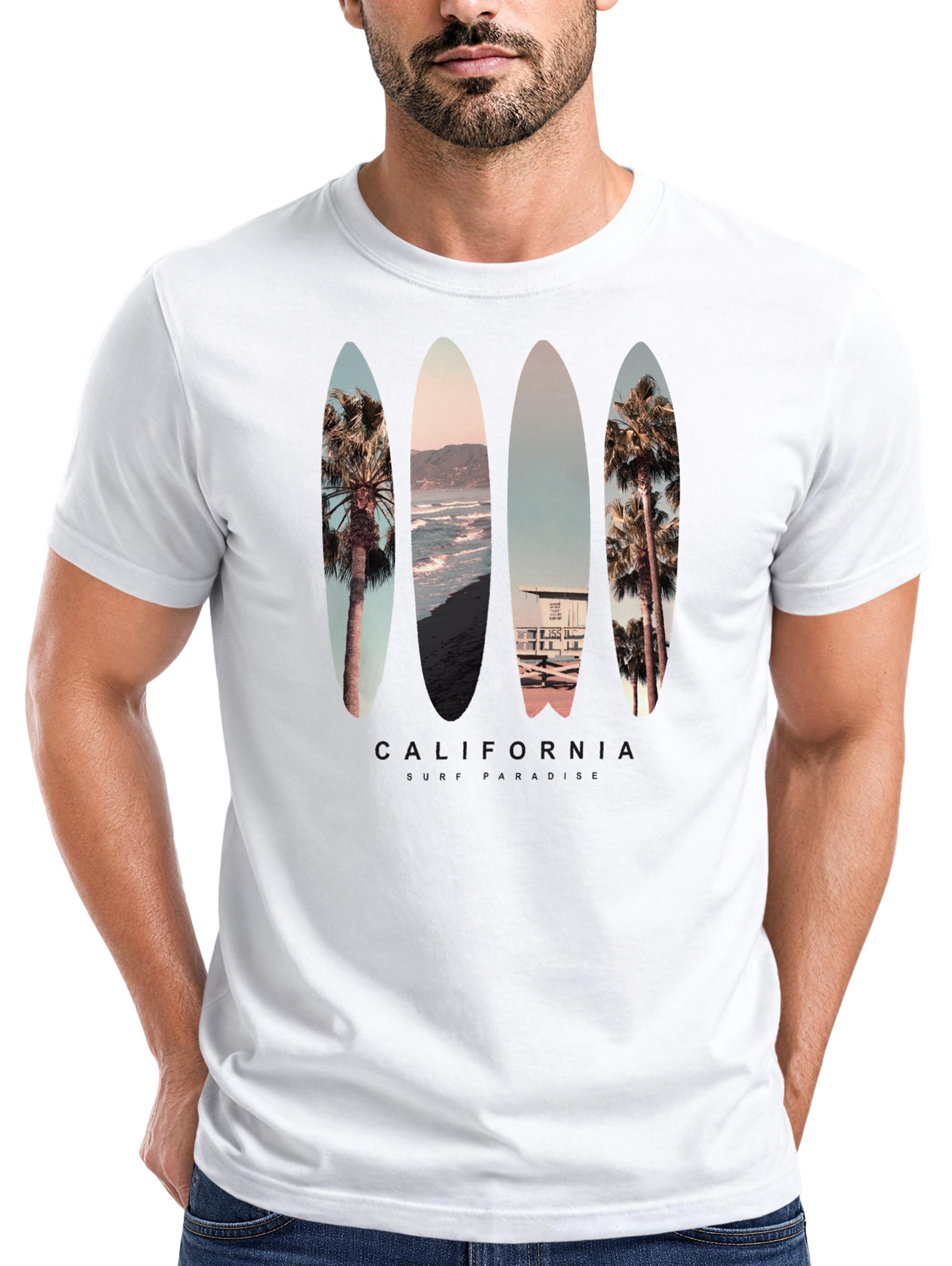 Neverless Print-Shirt Herren T-Shirt California Surf Paradise Surfboards Grafik Foto Print mit Print