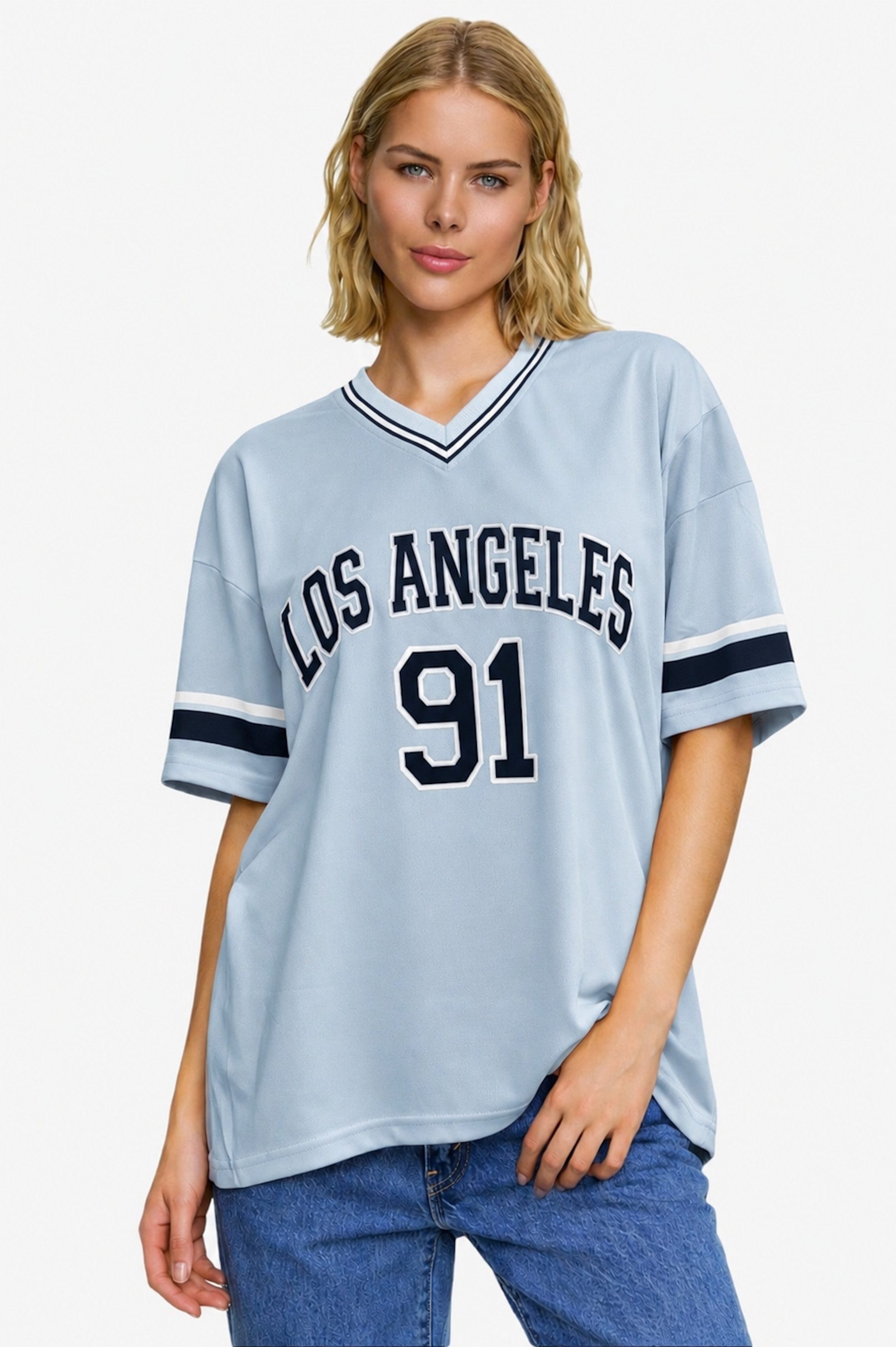 Worldclassca T-Shirt Worldclassca Oversized LA 91 Los Angeles Print T-Shirt College Tee
