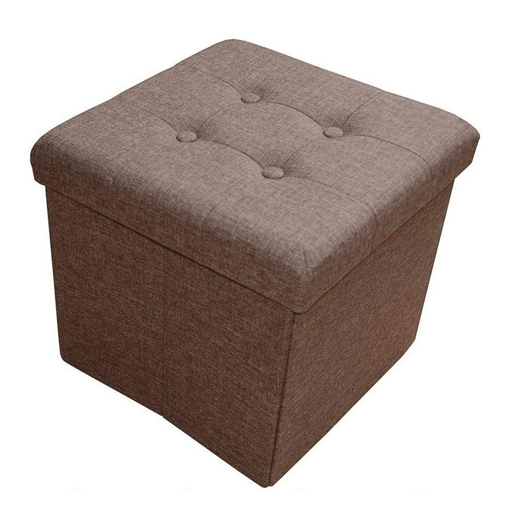 style home Sitzhocker faltbare Sitzbank mit Stauraum, 38*38*38cm (Aufbewahrungsbox mit Deckel, gepolstert Sitzwürfel Fußhocker, Sitztruhe aus Leinen), für Wohnzimmer Schlafzimmer, Braun