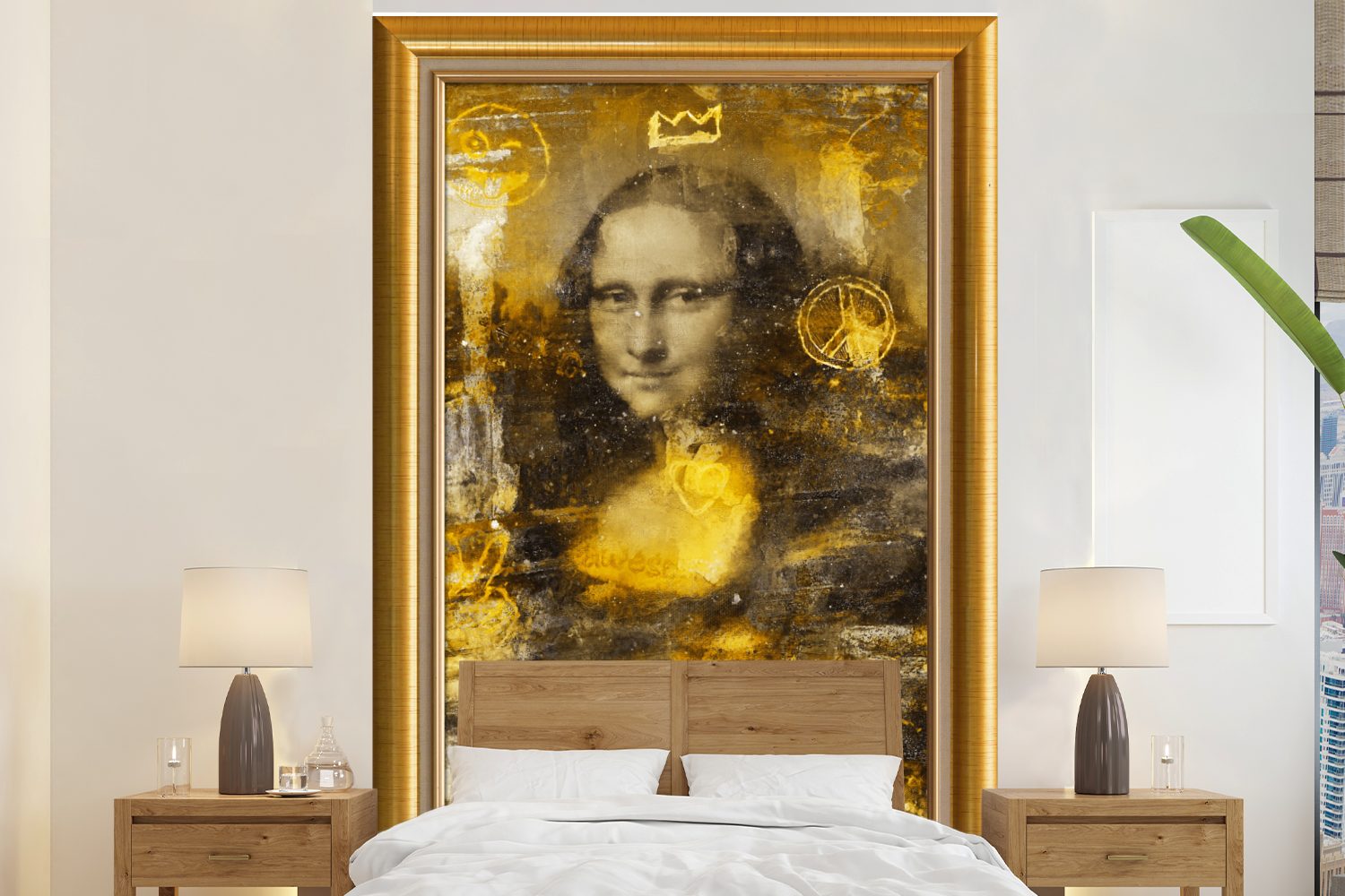 Da Mona Fototapete Wohnzimmer, Gold, (3 - Montagefertig Wandtapete Lisa MuchoWow für Tapete bedruckt, Vinyl - St), - Liste Vinci Matt,