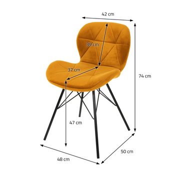 ML-DESIGN Stuhl Esszimmerstuhl Küchenstuhl Wohnzimmerstuhl Polsterstuhl (6 St), 6er Set Ocker Samtbezug Metallbeine ergonomisch