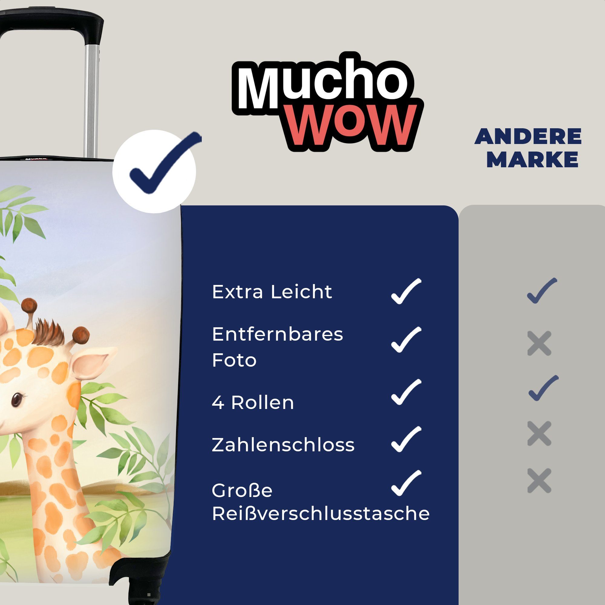 Reisetasche Ferien, Rollen, - Reisekoffer Trolley, Tiere, Handgepäck Dschungel 4 für Handgepäckkoffer Giraffe mit rollen, MuchoWow -
