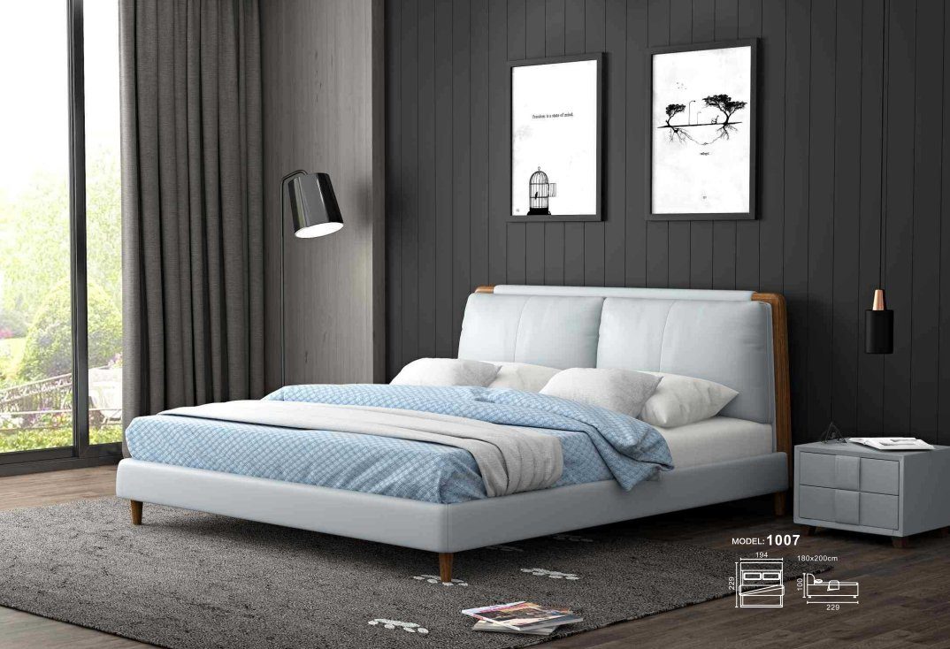 JVmoebel Bett, Doppelbett Schlafzimmer Leder Polster Textil Doppelbetten 180x200cm