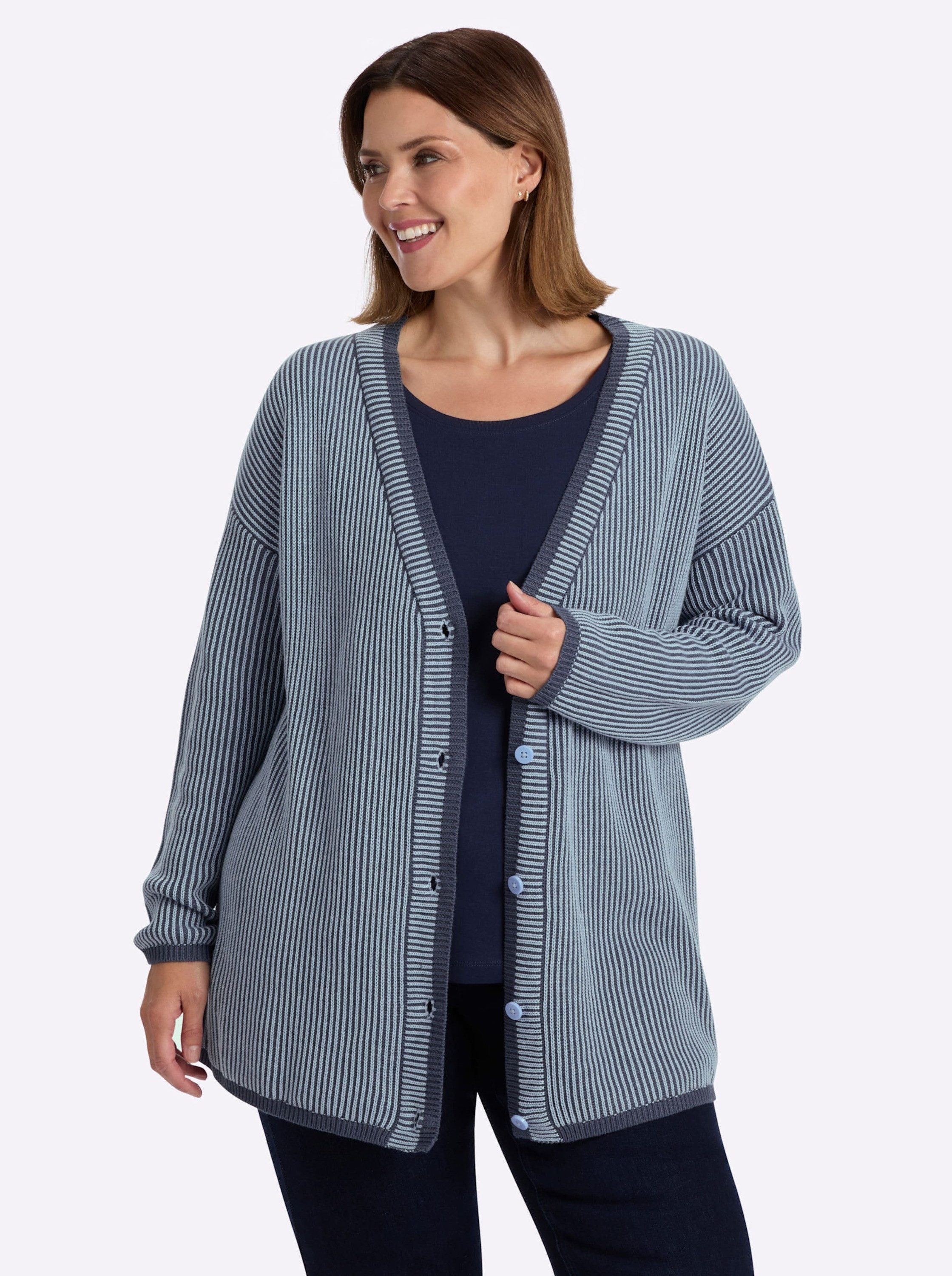 Sheego Strickjacke Strickjacke Langarm Grobstrick, Ripp