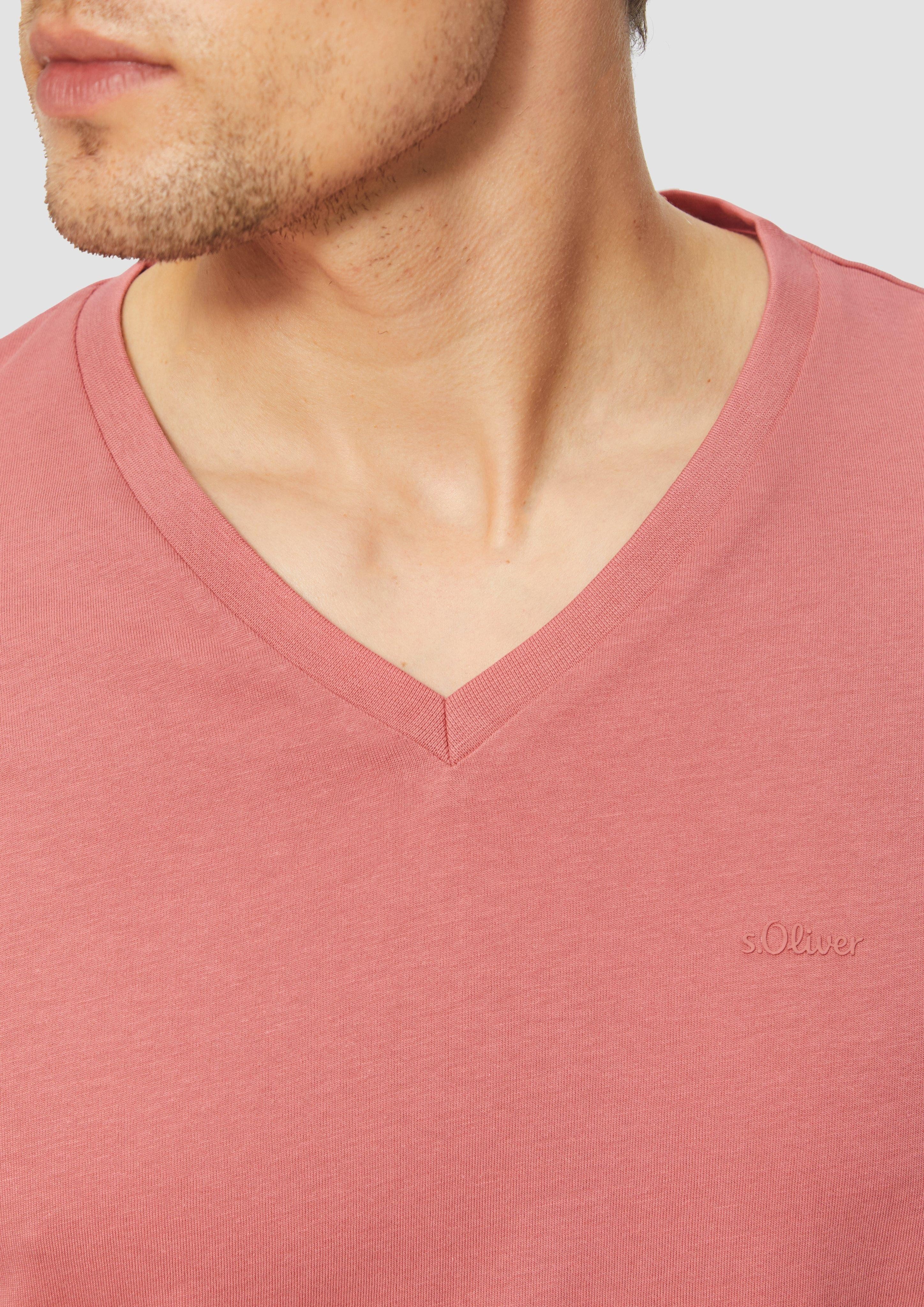 s.Oliver Kurzarmshirt Baumwoll-T-Shirt mit Logo-Print Label-Patch günstig online kaufen