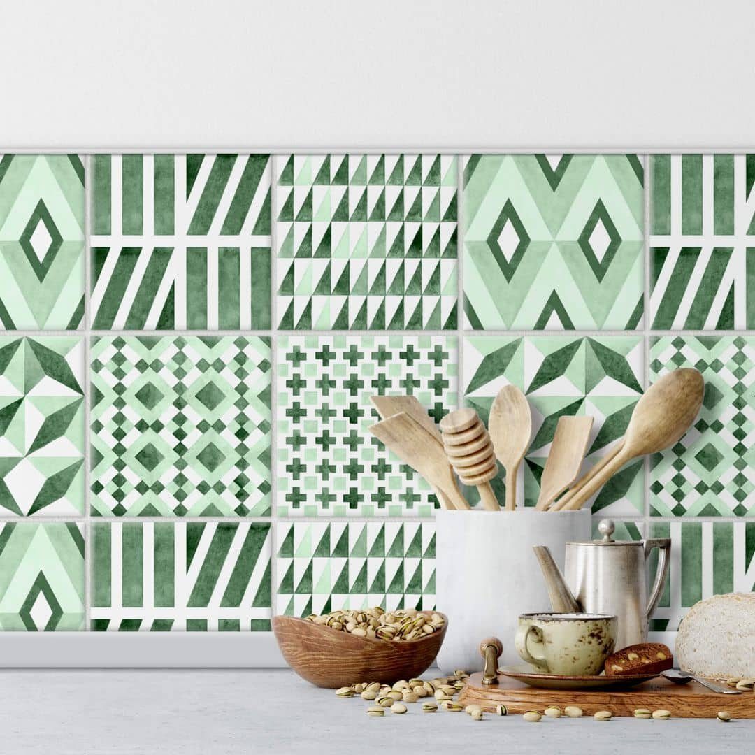 K&L Wall Art Fliesenaufkleber selbstklebend Klebefliese Kachel Geometrisch Deko Boho Küche