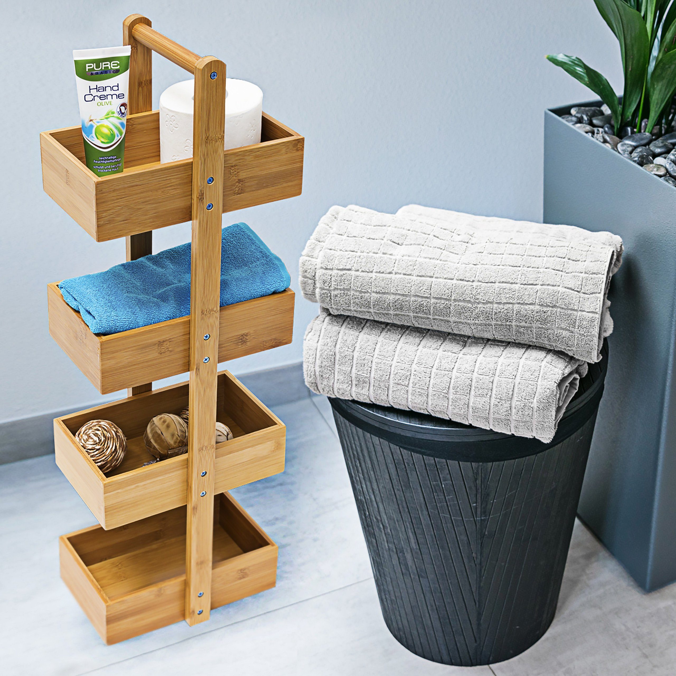 relaxdays Badregal Bambus Ablageständer mit 4 günstig online kaufen
