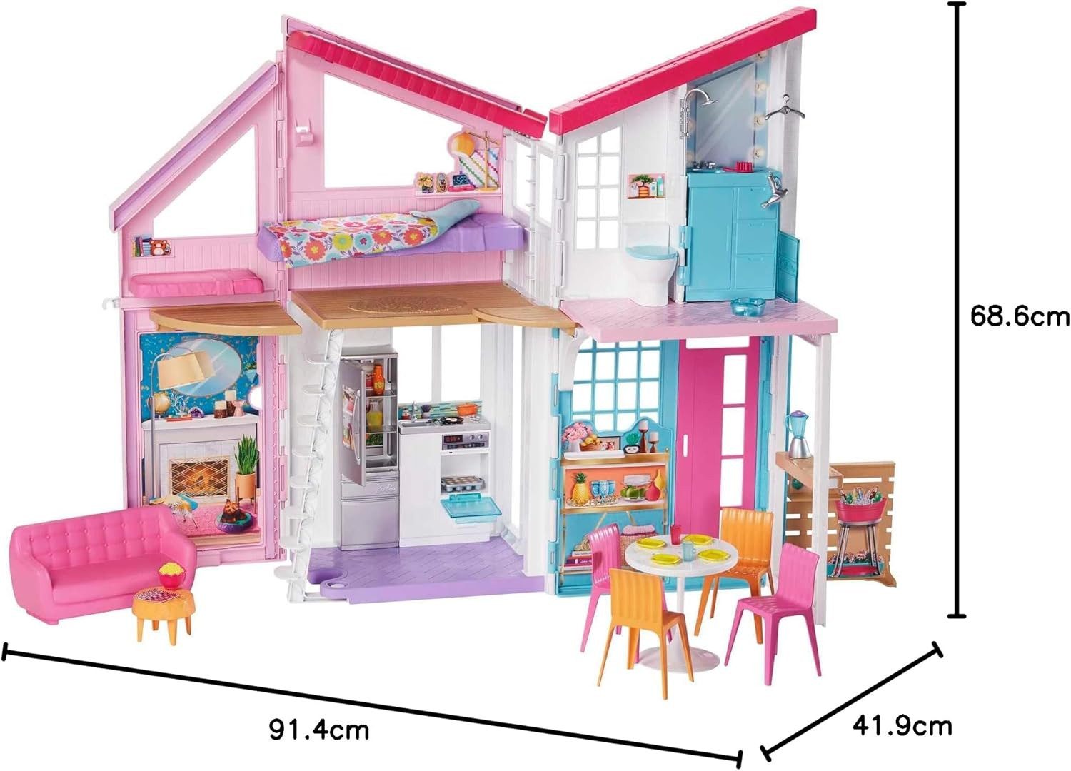 Barbie Puppenhaus Malibu Haus, zweistöckige Traumvilla, mit 6 Zimmern